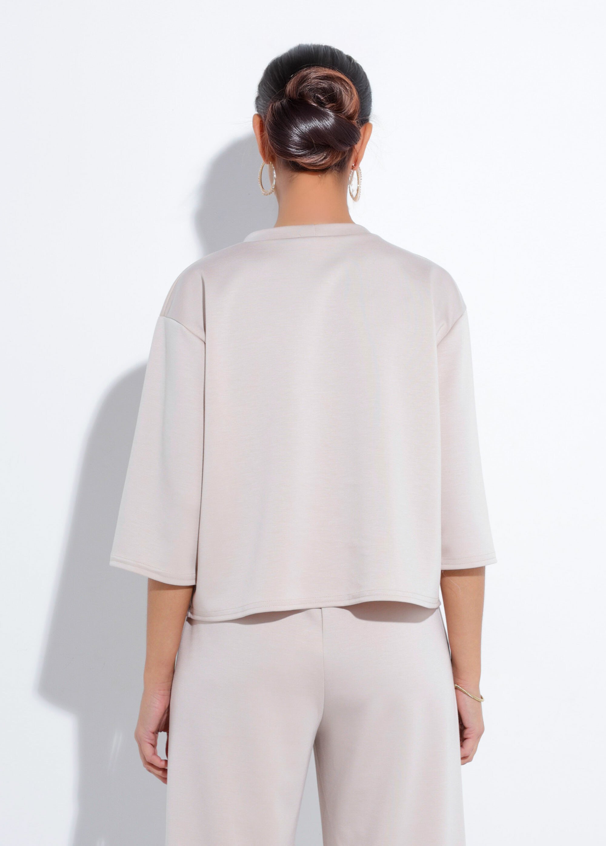 Sweat coupe confort avec manches 3/4 Beige TM-TOWER DO1