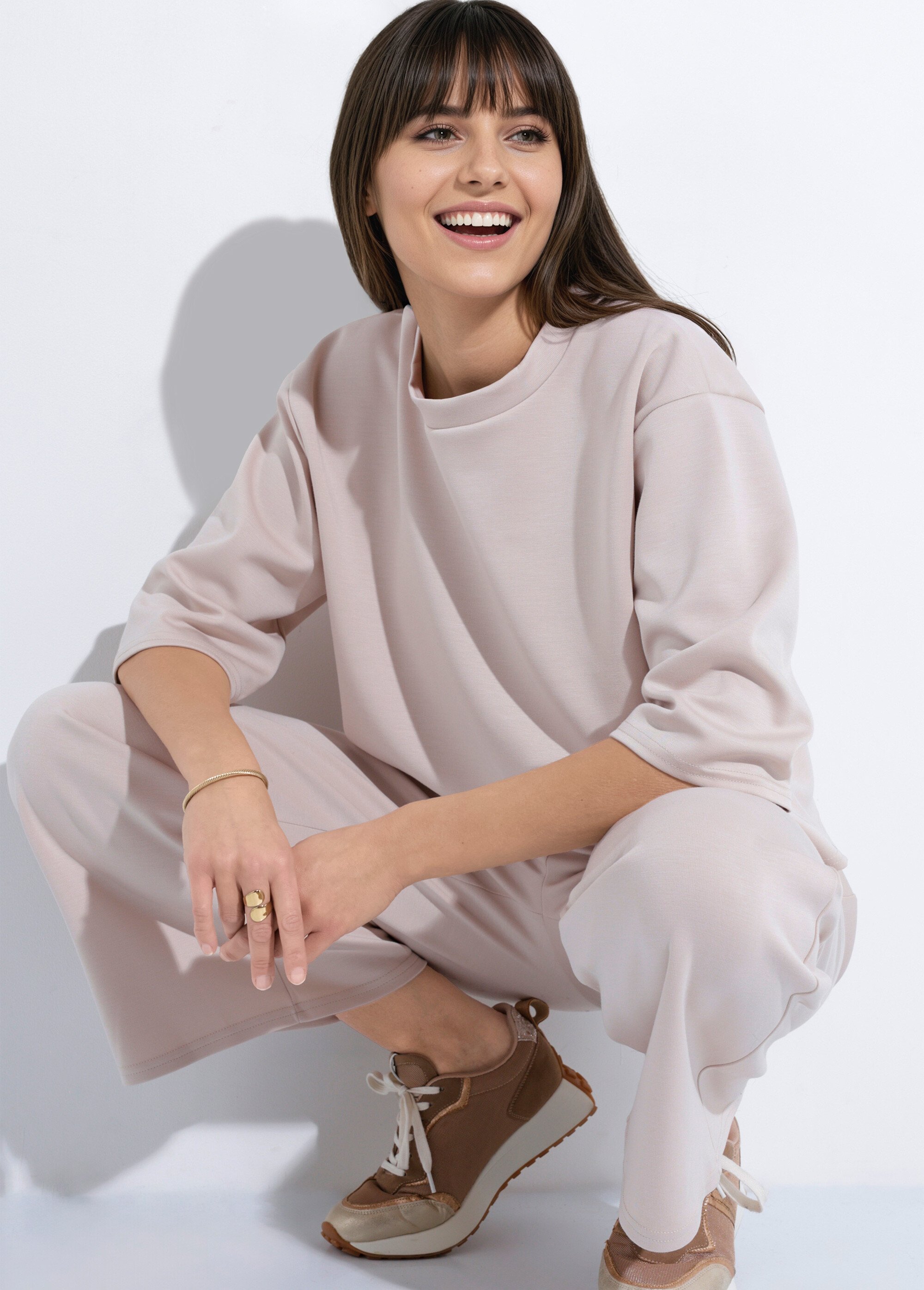 Sweat coupe confort avec manches 3/4 Beige TM-TOWER MV1