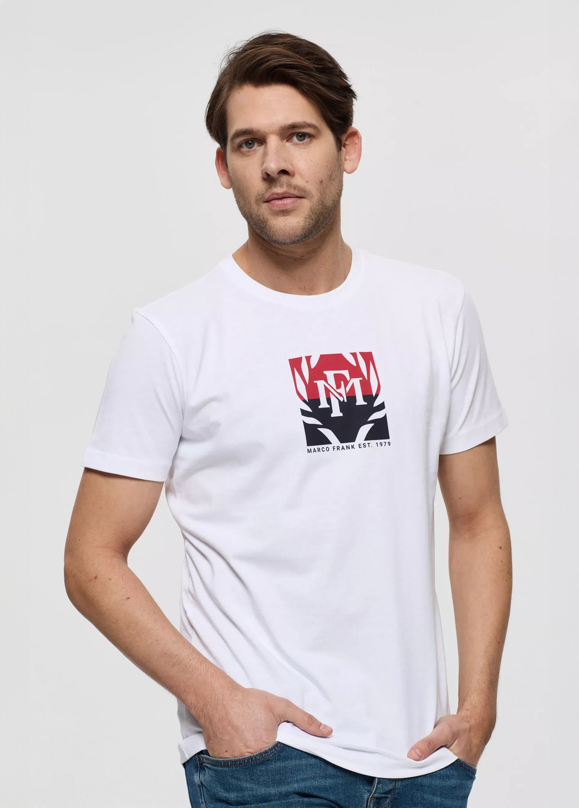 T-shirt col rond avec logo poitrine Homme Blanc MFK-LIAM DR1