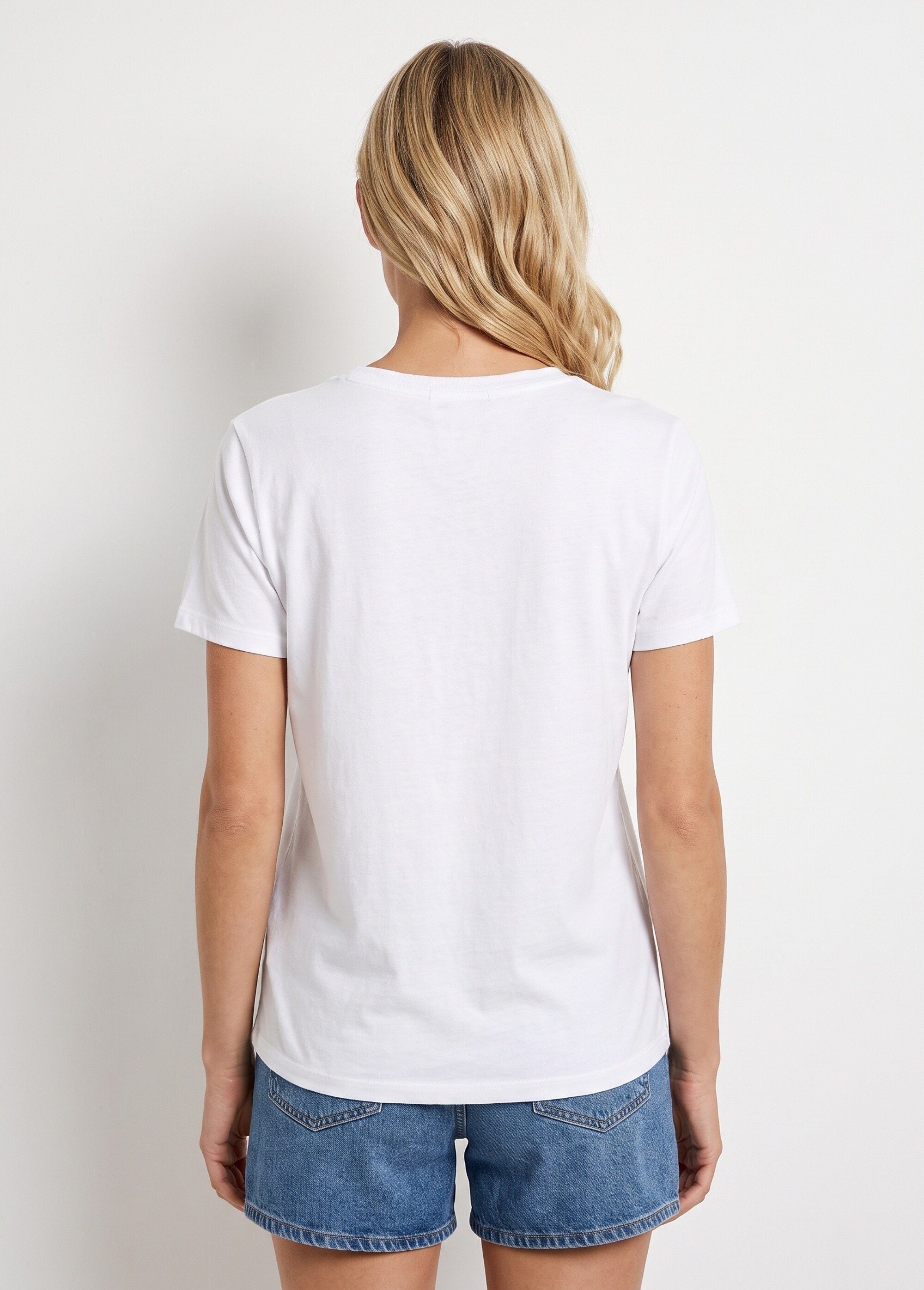 T-shirt col rond, fleur 3D bouclette Femme Blanc JB-TS0069 DO1