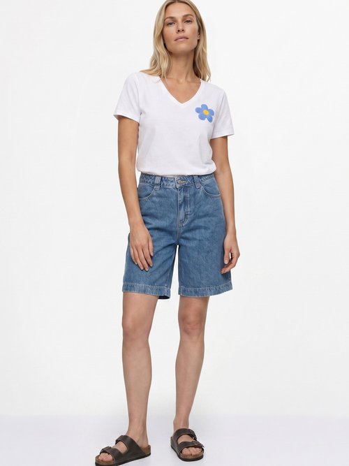 T-shirt col rond, fleur 3D bouclette Femme Blanc JB-TS0069 SI1