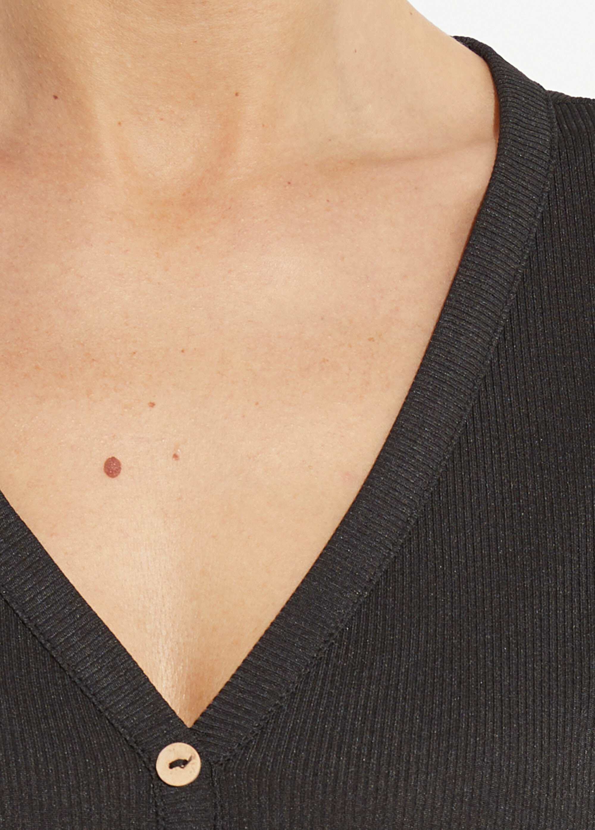 T-shirt col V jersey cotelé, Essentiel