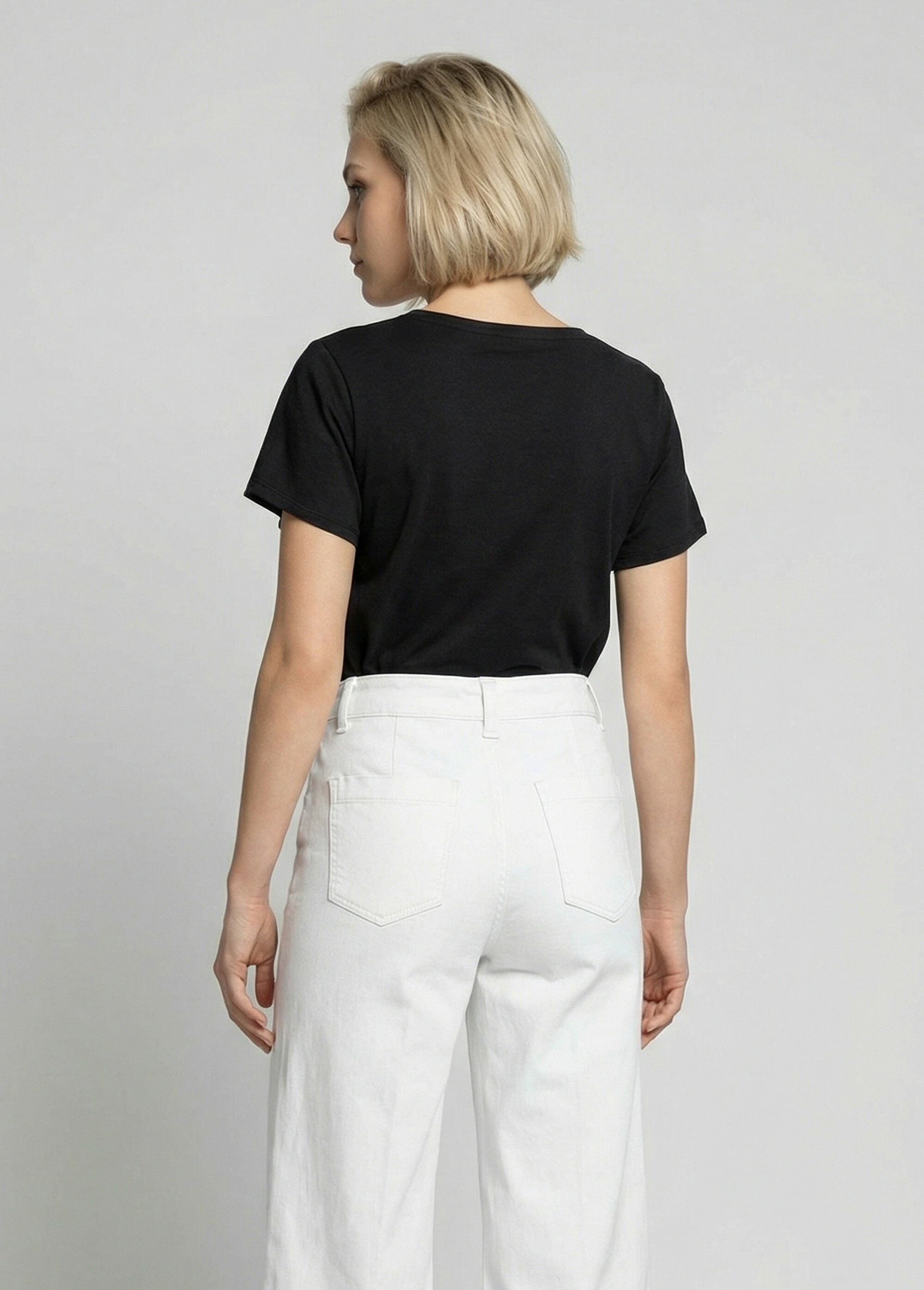 T-shirt col V jersey cotelé, Essentiel Femme Noir TM-SKINCOT DO1