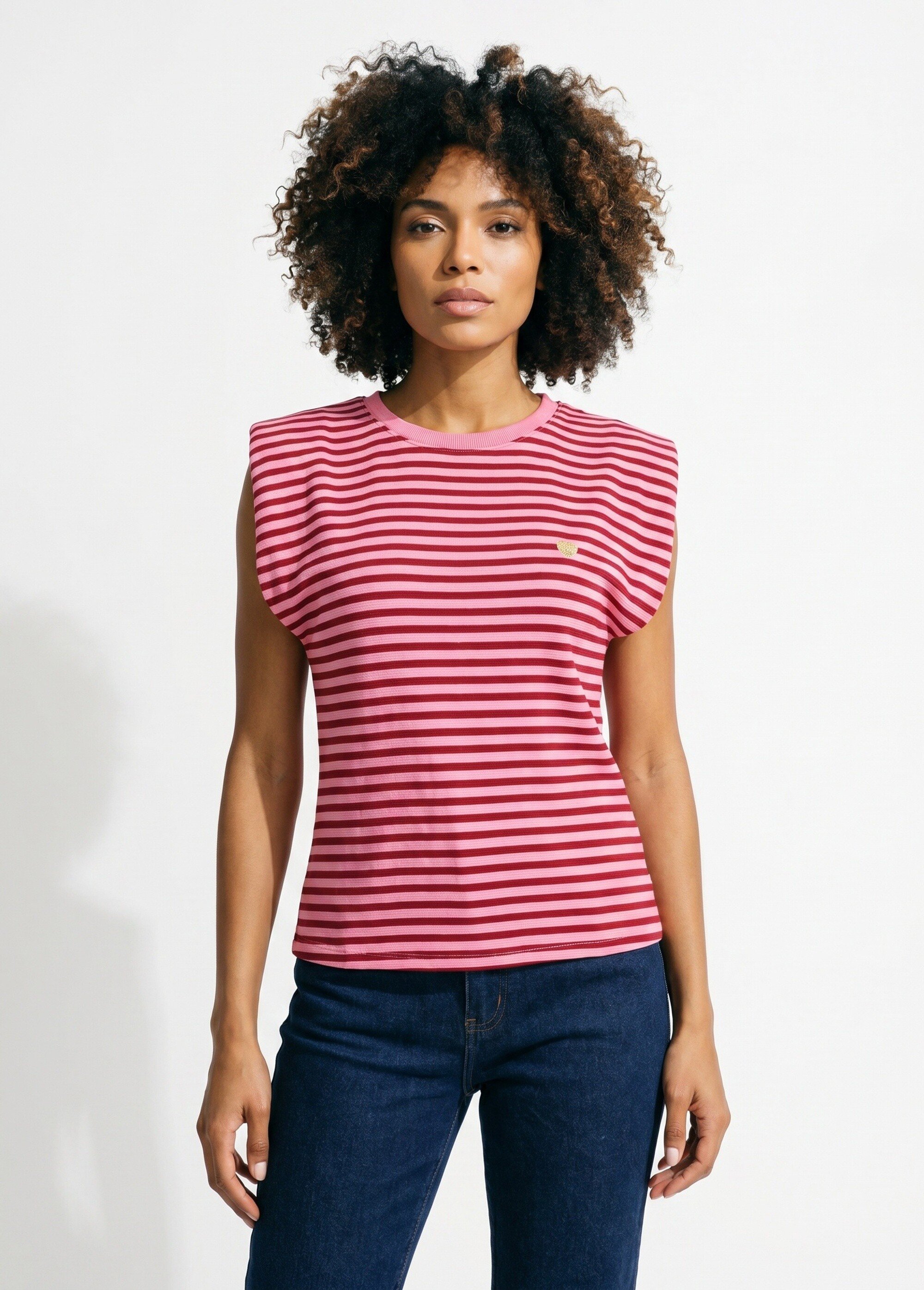 T-shirt maille fantaisie, broderie coeur Femme Rose JB-B6295 FA1