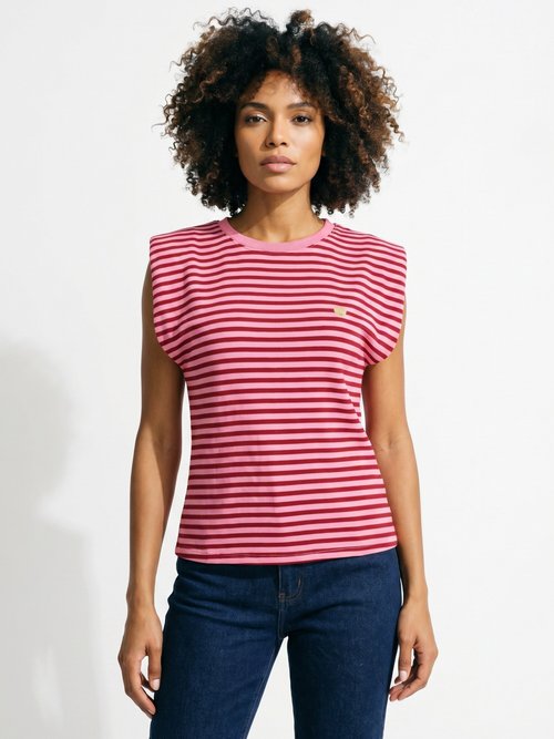 T-shirt maille fantaisie, broderie coeur Femme Rose JB-B6295 FA1