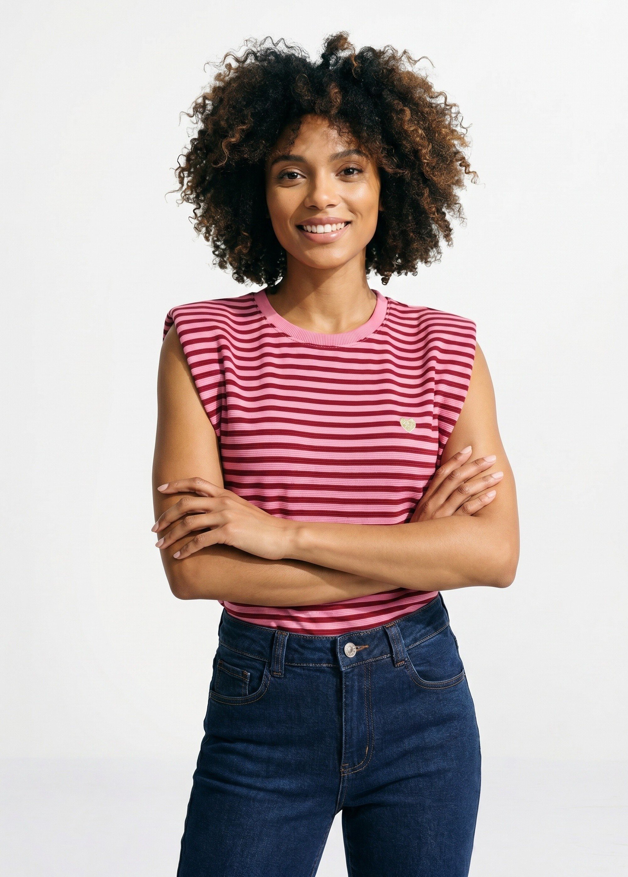 T-shirt maille fantaisie, broderie coeur