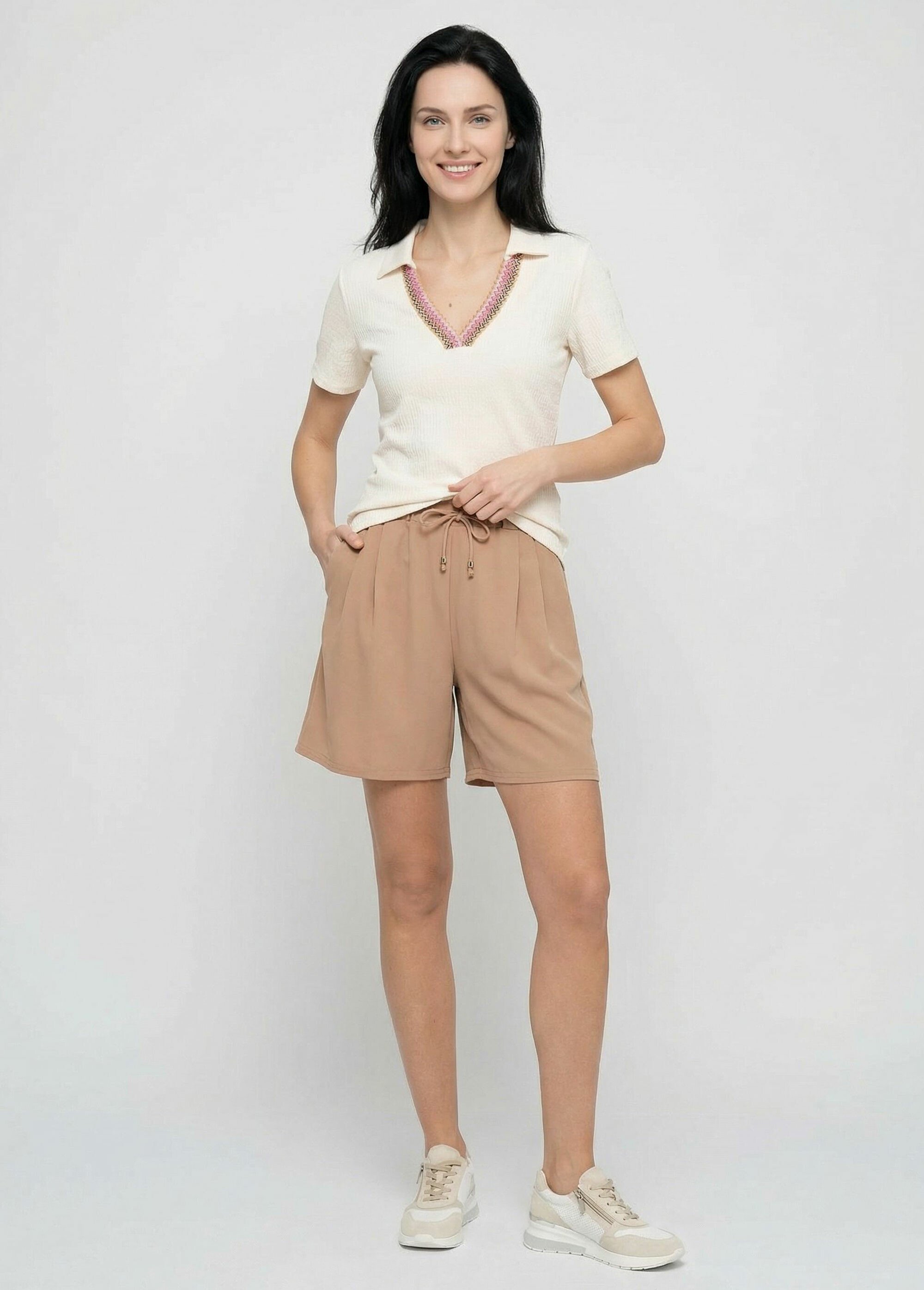 Tunique gaufrée col V fantaisie Femme Beige TM-MACEDO SF1