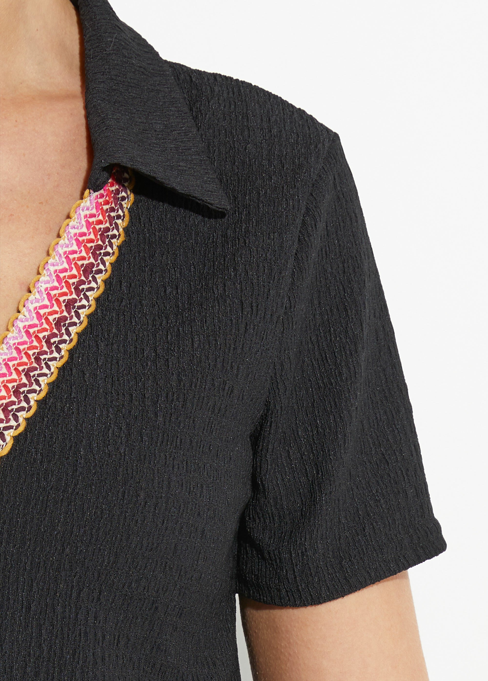 Tunique gaufrée col V fantaisie Femme Noir TM-MACEDO DE2