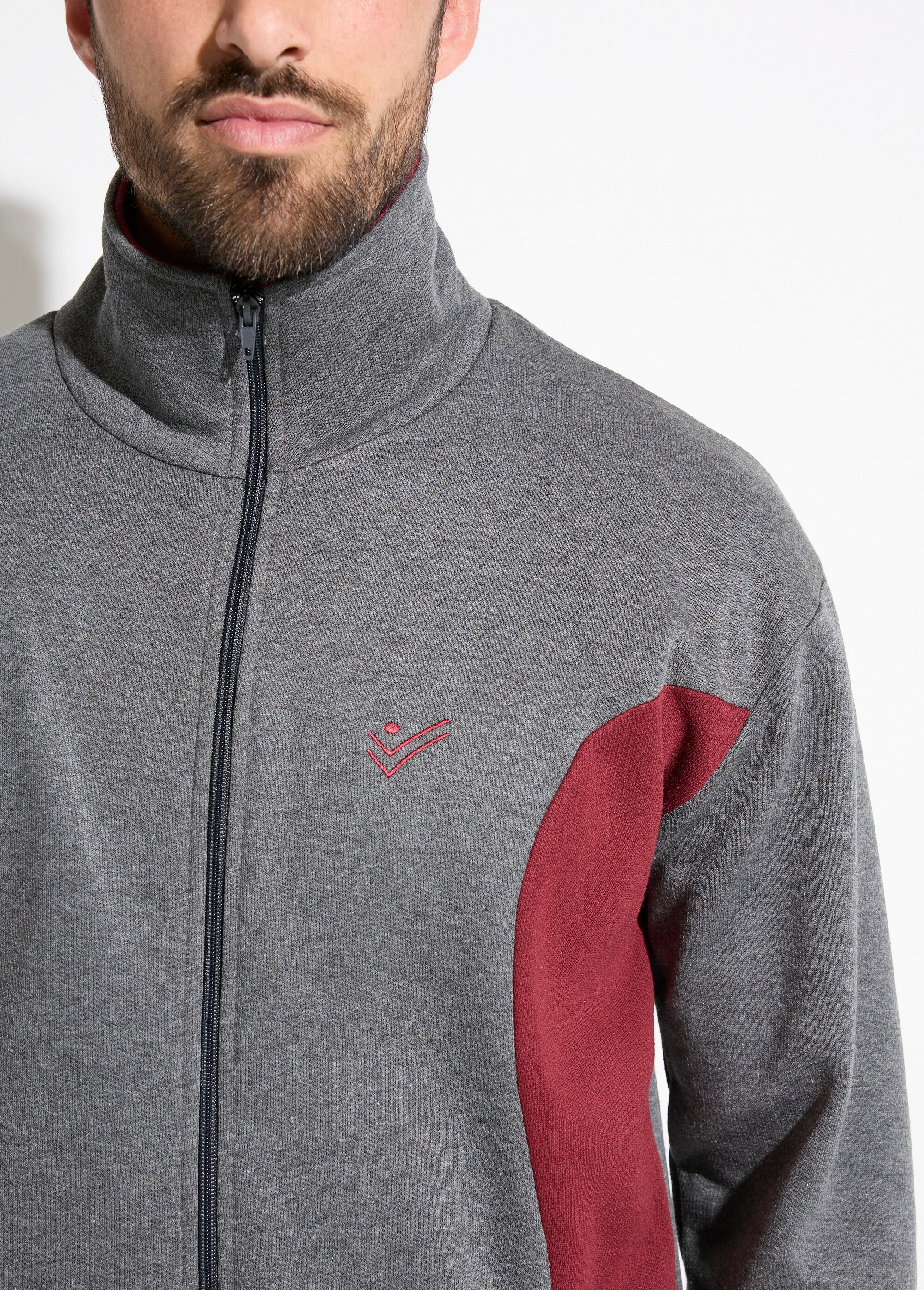 Veste de détente zippée molleton coton bicolore Homme ANTHRACITE ET BORDEAUX FAVEUR DE1