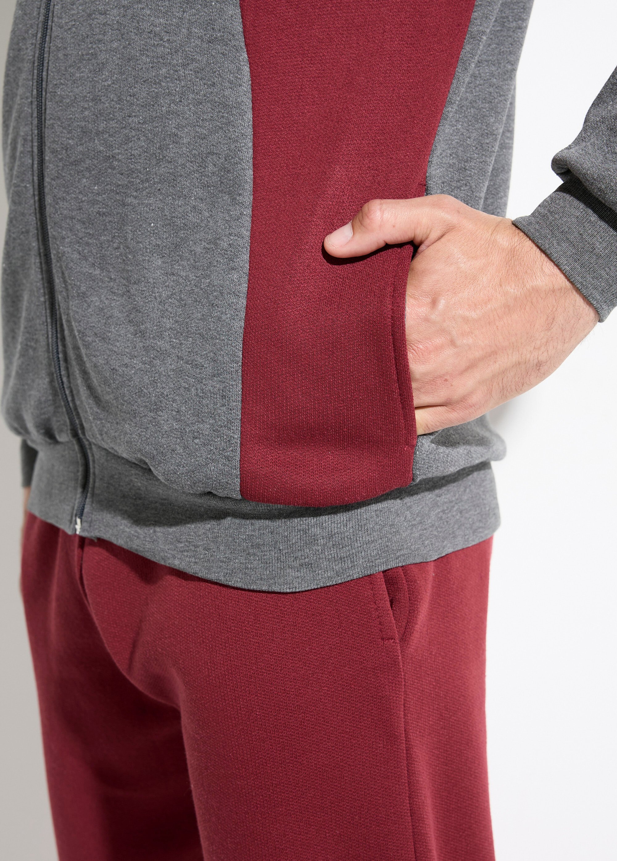 Veste de détente zippée molleton coton bicolore Homme ANTHRACITE ET BORDEAUX FAVEUR DE2