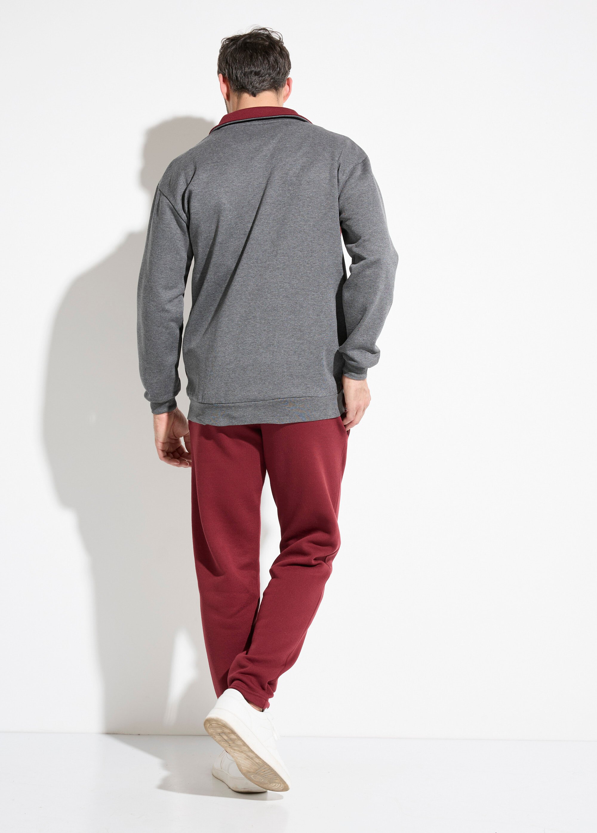 Veste de détente zippée molleton coton bicolore Homme ANTHRACITE ET BORDEAUX FAVEUR DO1