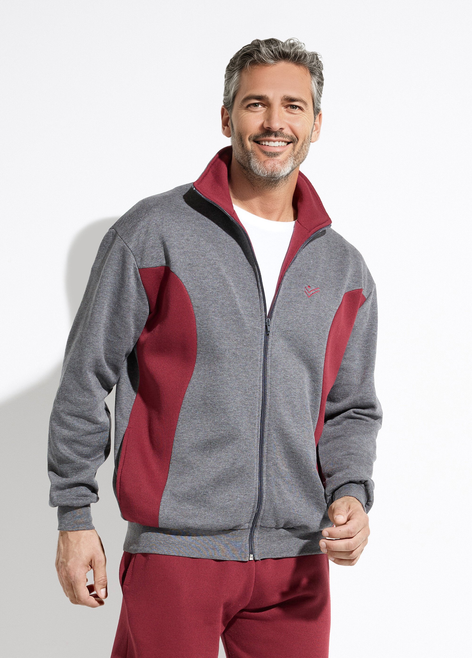 Veste de détente zippée molleton coton bicolore Homme ANTHRACITE ET BORDEAUX FAVEUR FA1