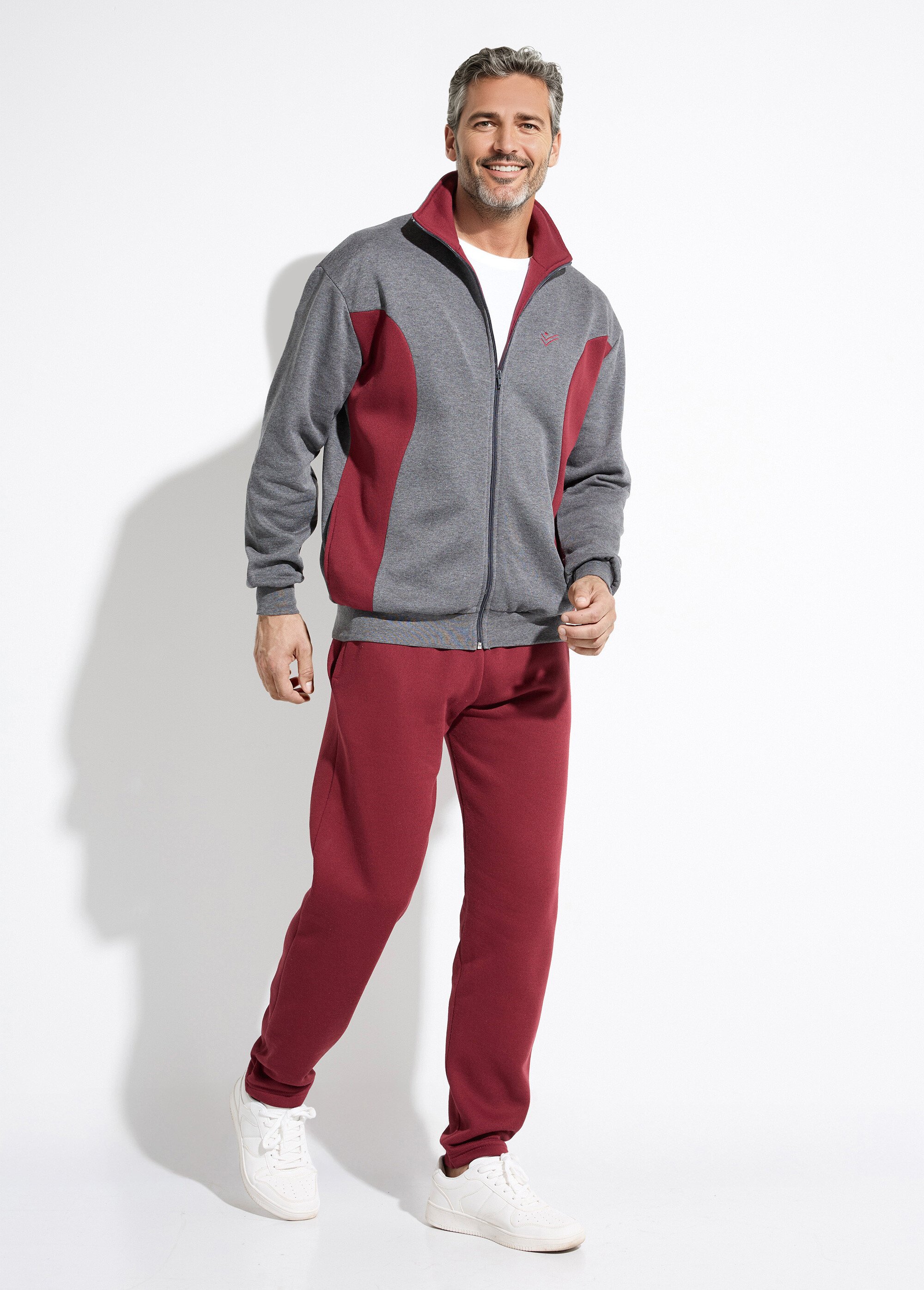 Veste de détente zippée molleton coton bicolore Homme ANTHRACITE ET BORDEAUX FAVEUR SF1