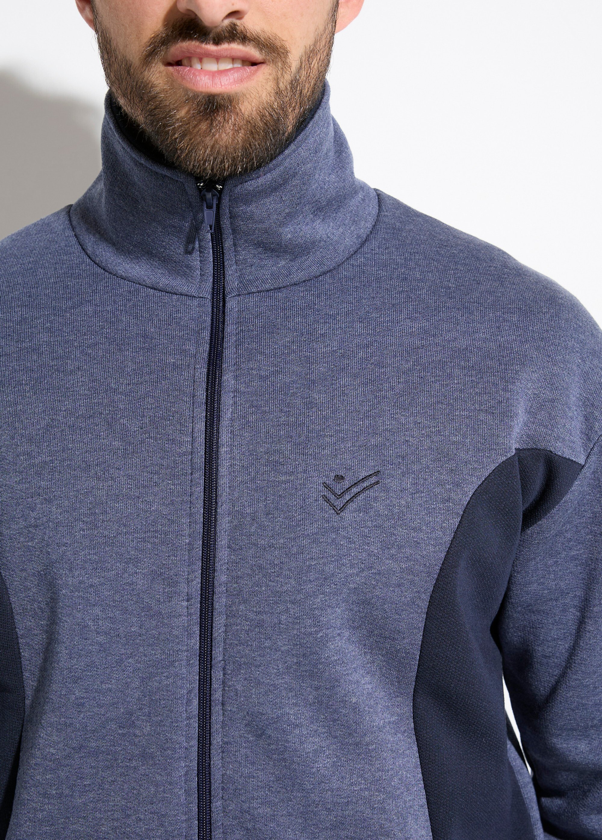 Veste de détente zippée molleton coton bicolore Homme BLEU GRISE ET MARINE FAVEUR DE1