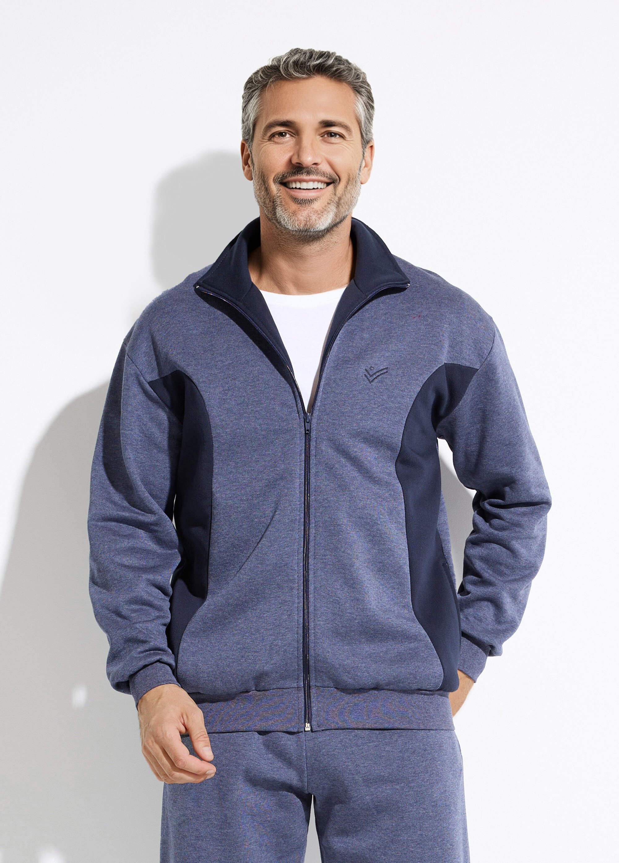 Veste de détente zippée molleton coton bicolore Homme BLEU GRISE ET MARINE FAVEUR FA1