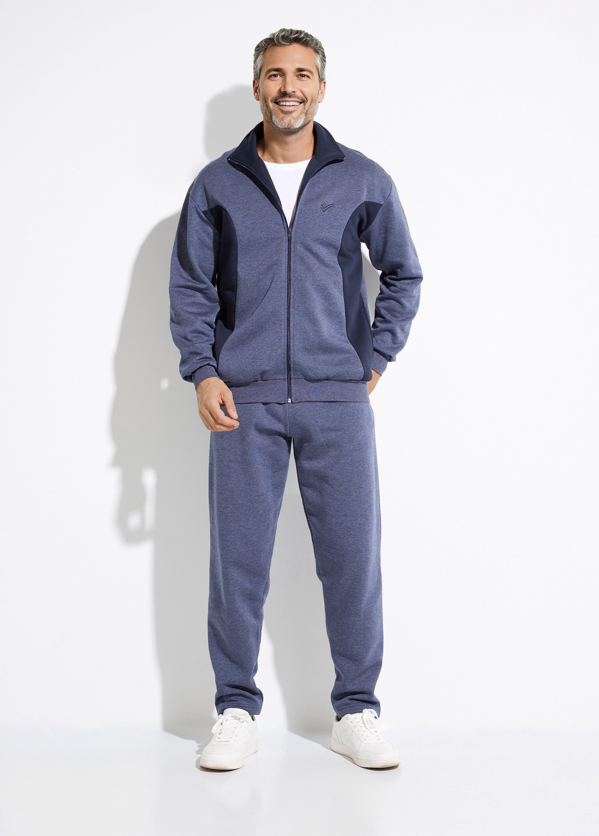 Veste de détente zippée molleton coton bicolore Homme BLEU GRISE ET MARINE FAVEUR SF1