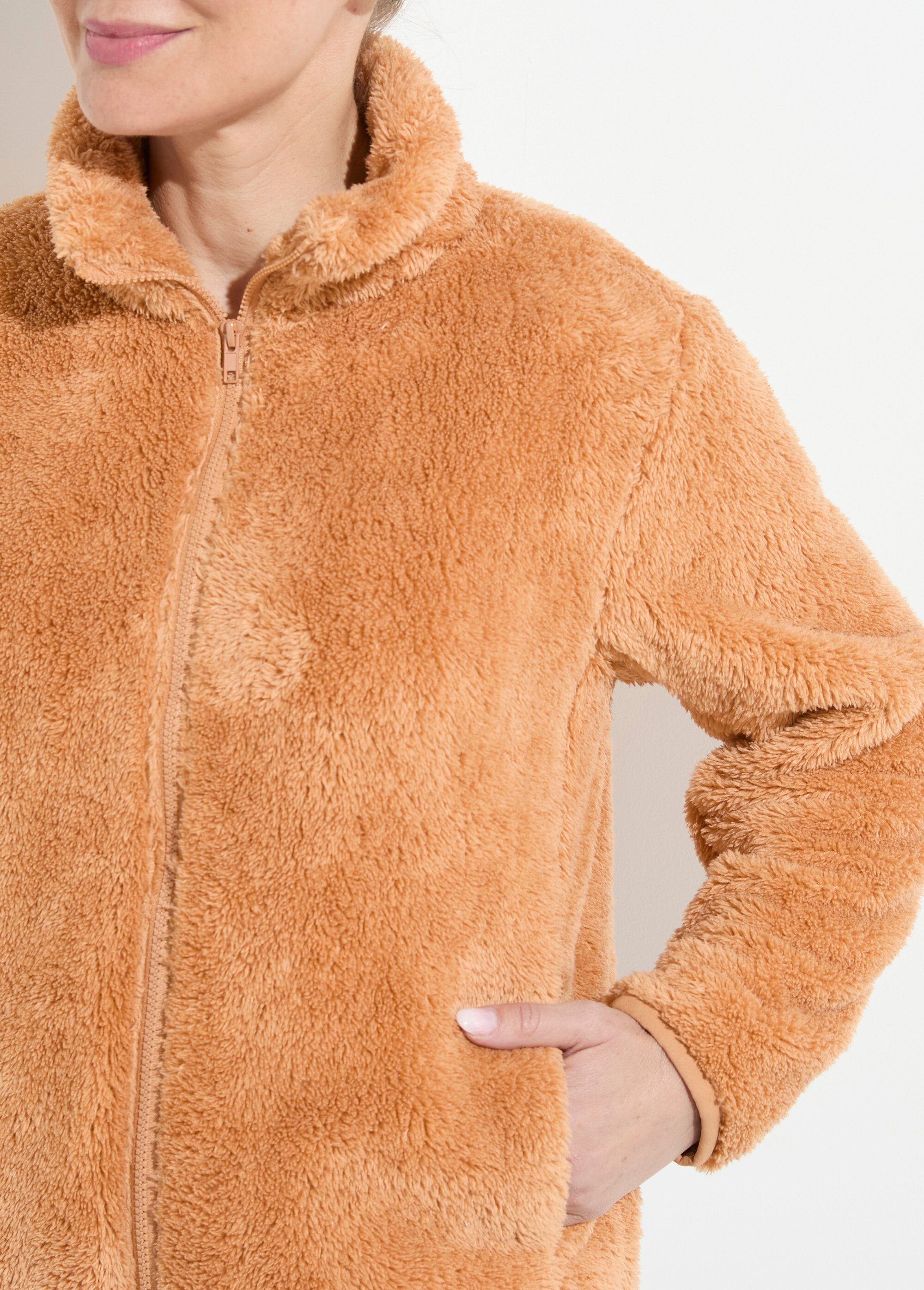 Veste fausse fourrure col montant manches longues Femme Beige TAMOU DE1