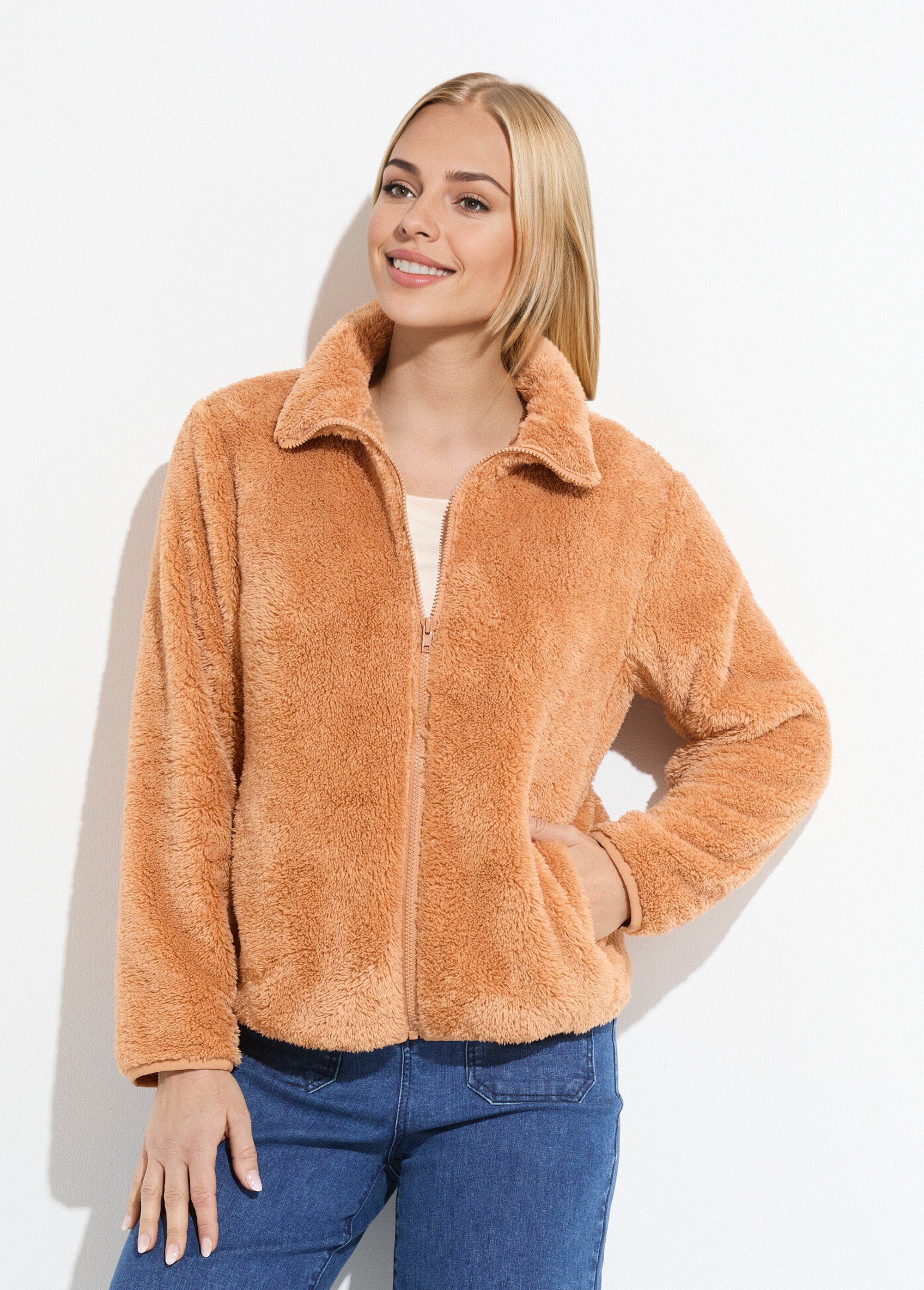Veste fausse fourrure col montant manches longues Femme Beige TAMOU FA1
