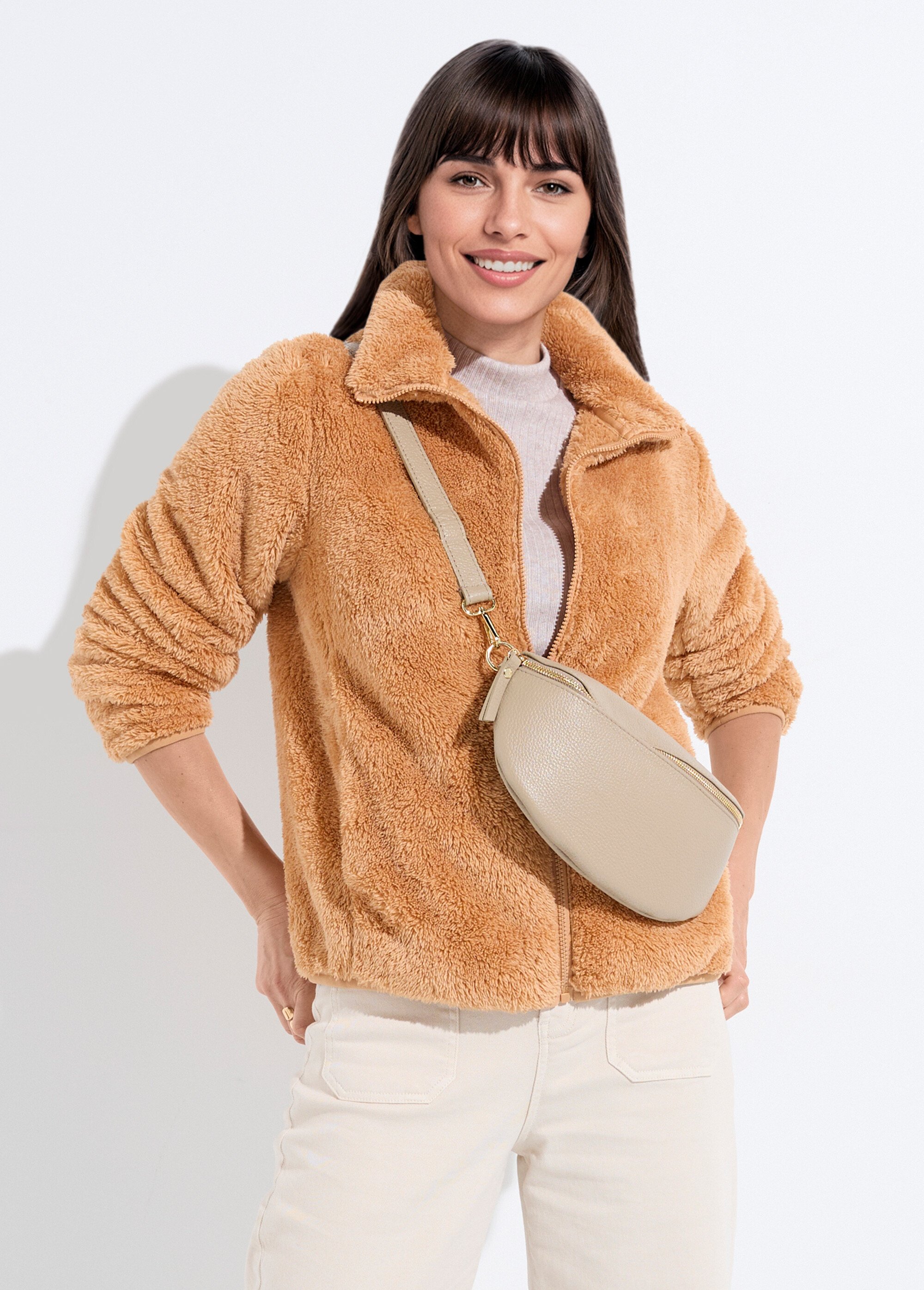 Veste fausse fourrure col montant manches longues Femme Beige TAMOU MV1