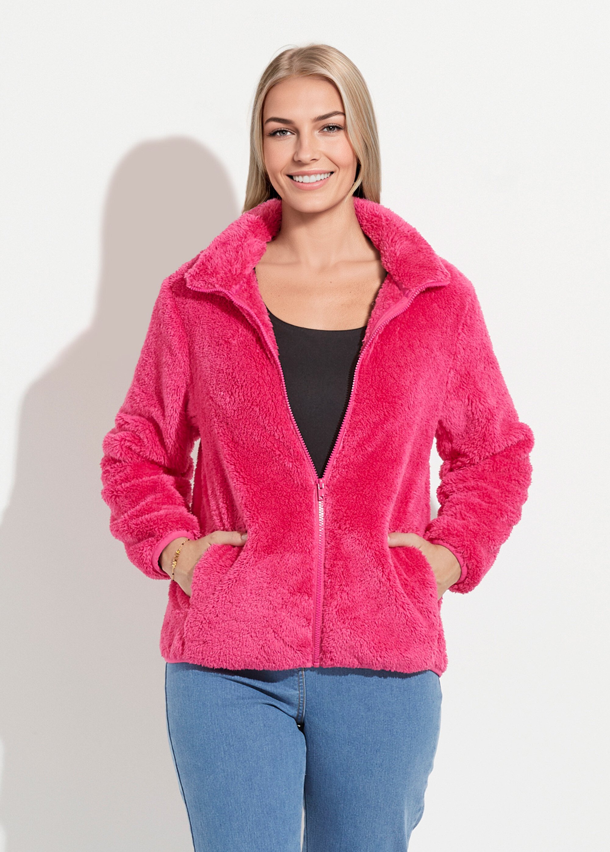 Veste fausse fourrure col montant manches longues Femme Rose TAMOU FA1