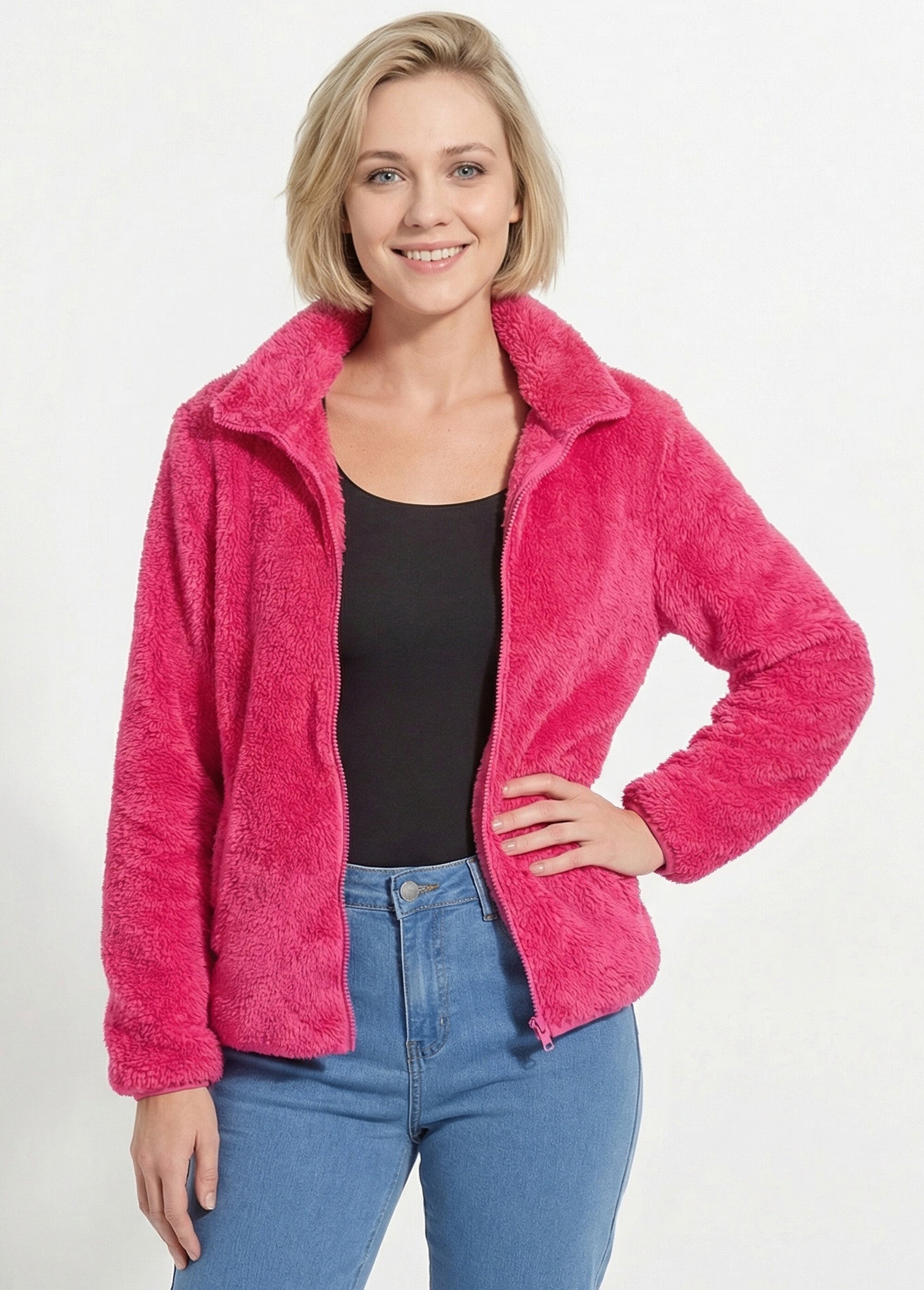 Veste fausse fourrure col montant manches longues