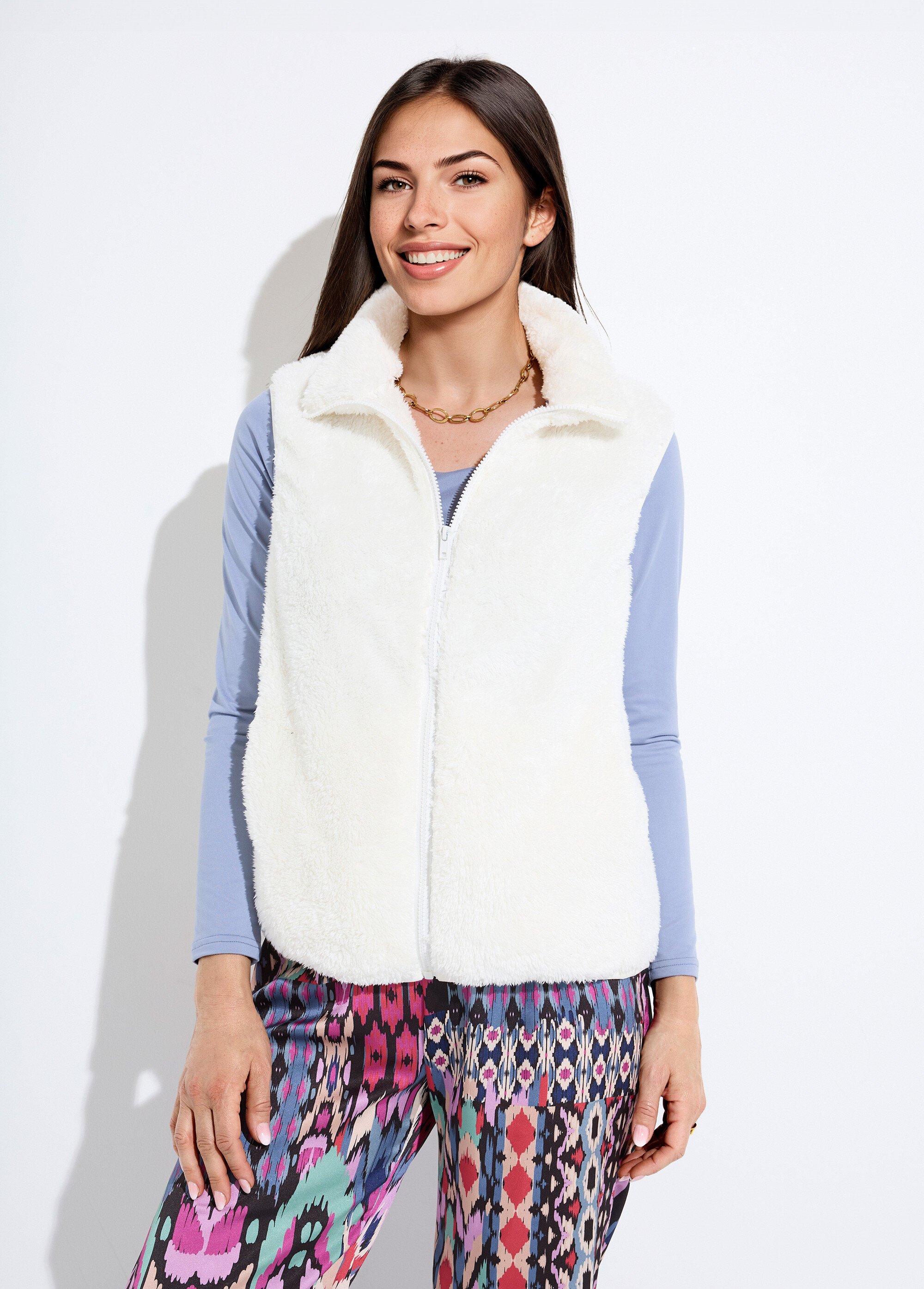 Veste fausse fourrure sans manches col montant Femme Beige TIMEO FA1