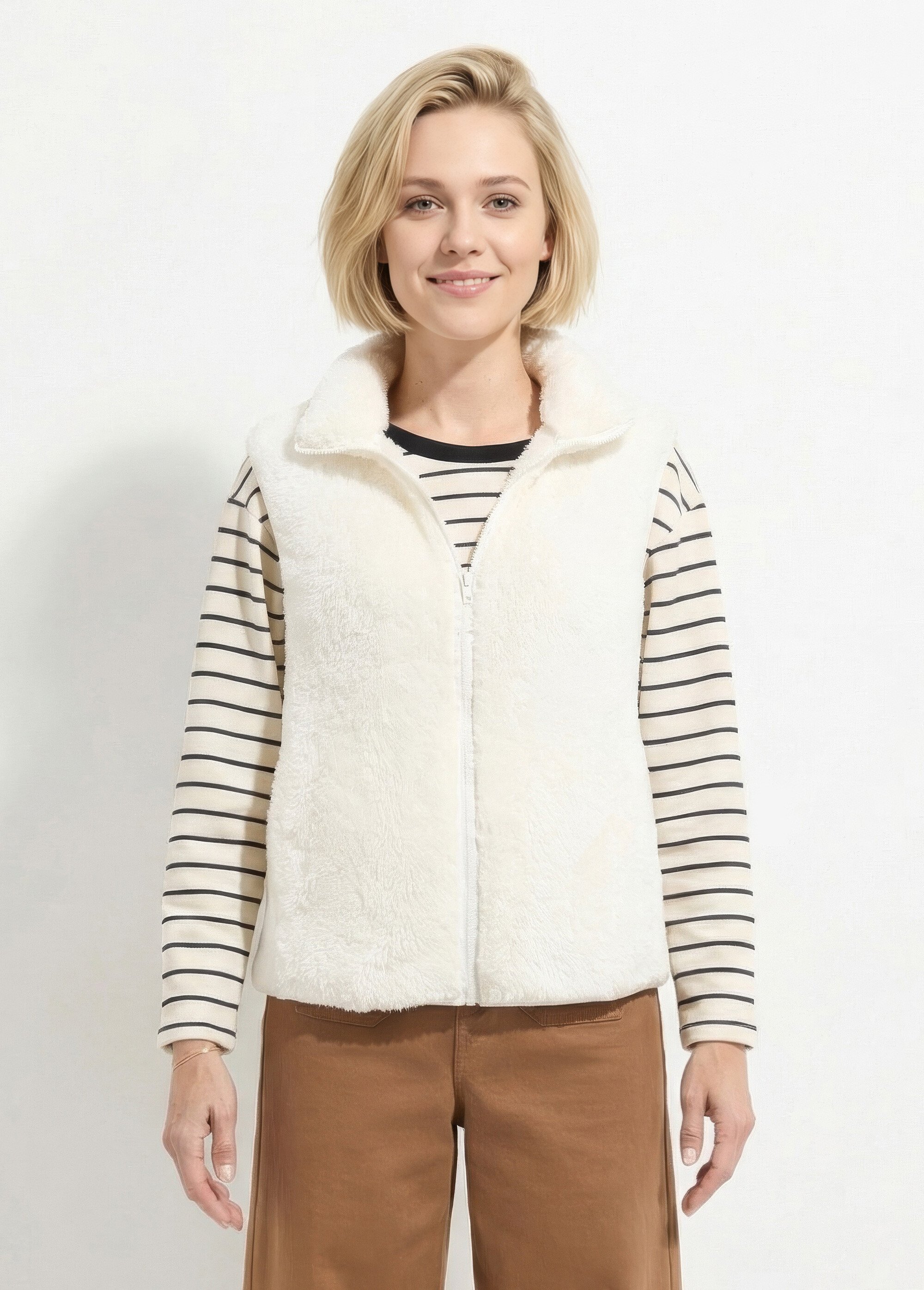 Veste fausse fourrure sans manches col montant Femme Beige TIMEO FA1