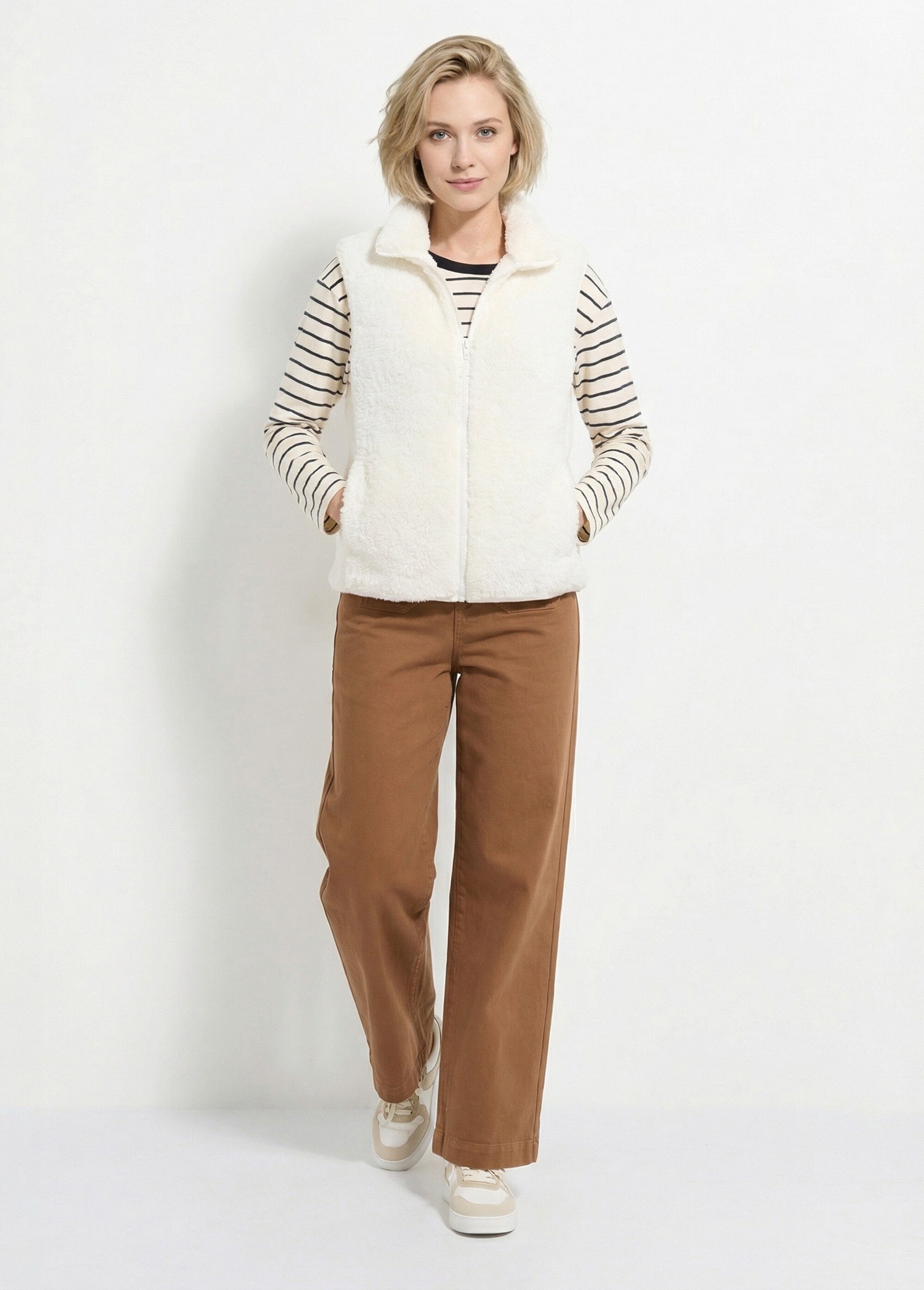 Veste fausse fourrure sans manches col montant Femme Beige TIMEO SF1