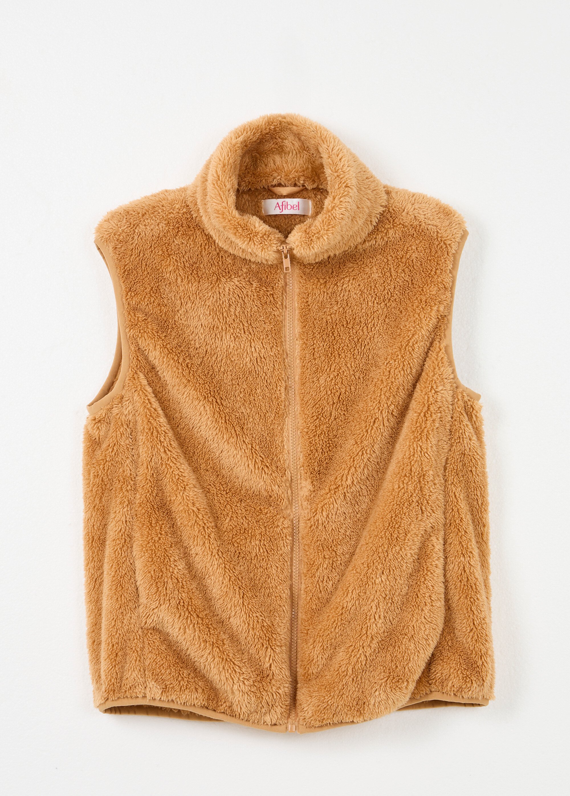 Veste fausse fourrure sans manches col montant Femme Beige TIMEO AP1