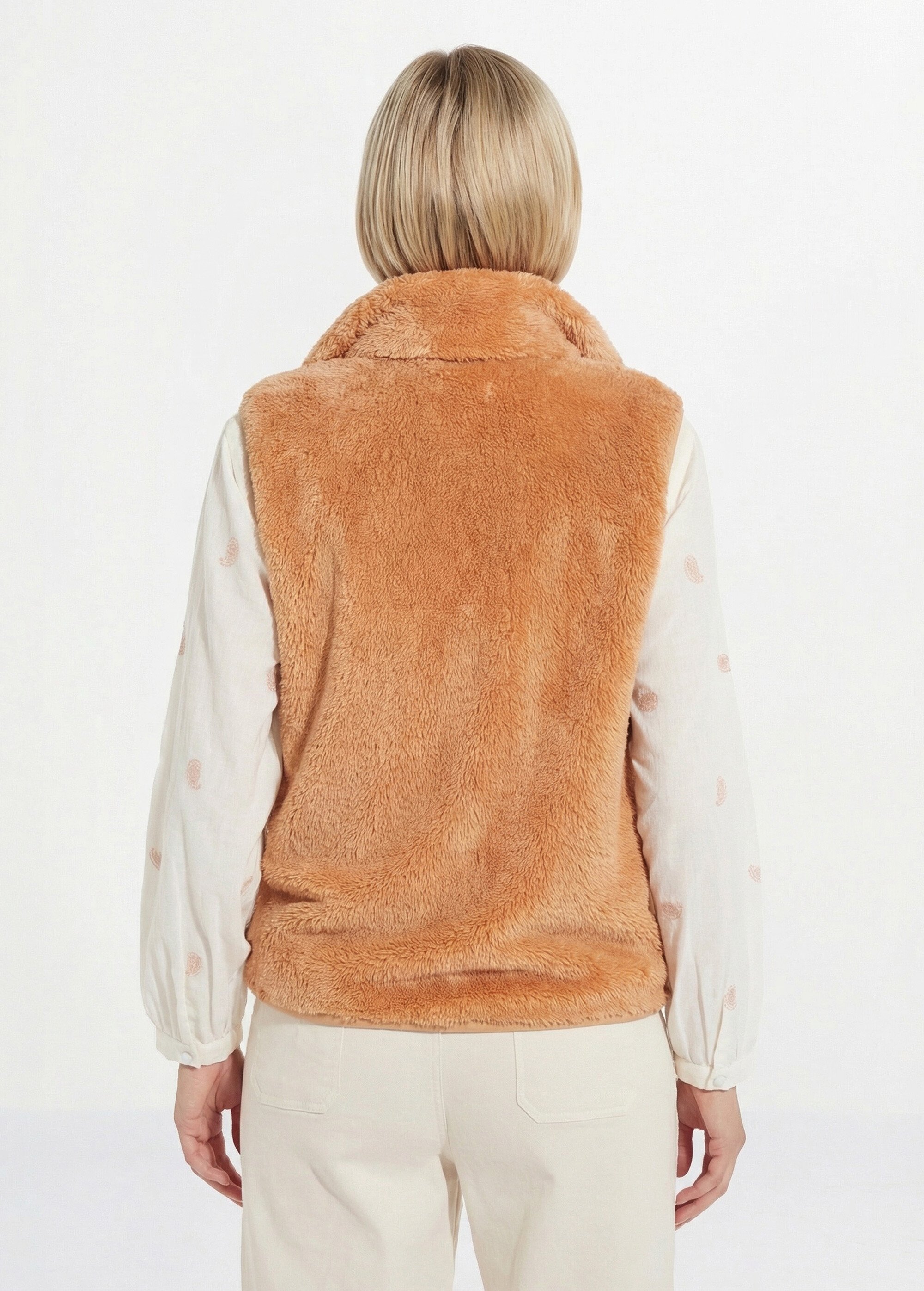 Veste fausse fourrure sans manches col montant