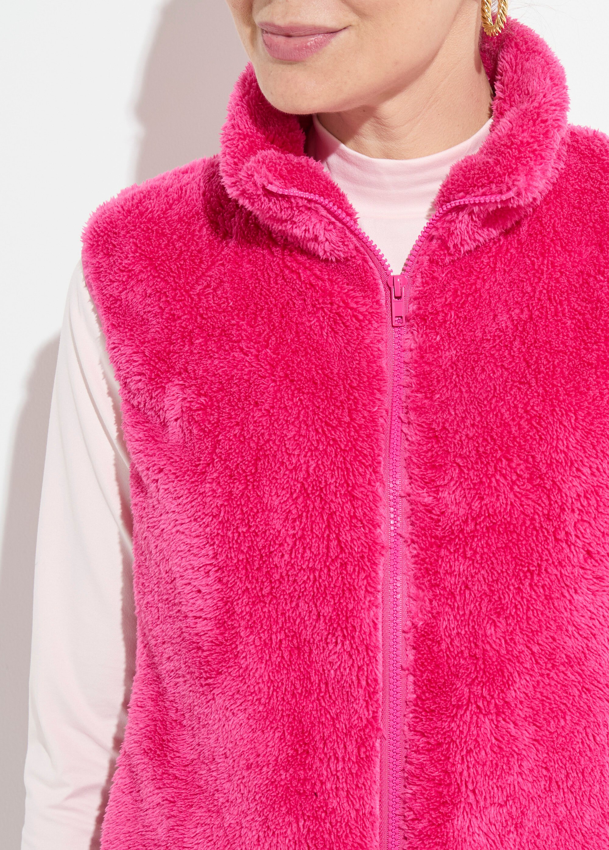 Veste fausse fourrure sans manches col montant Femme Rose TIMEO DE1