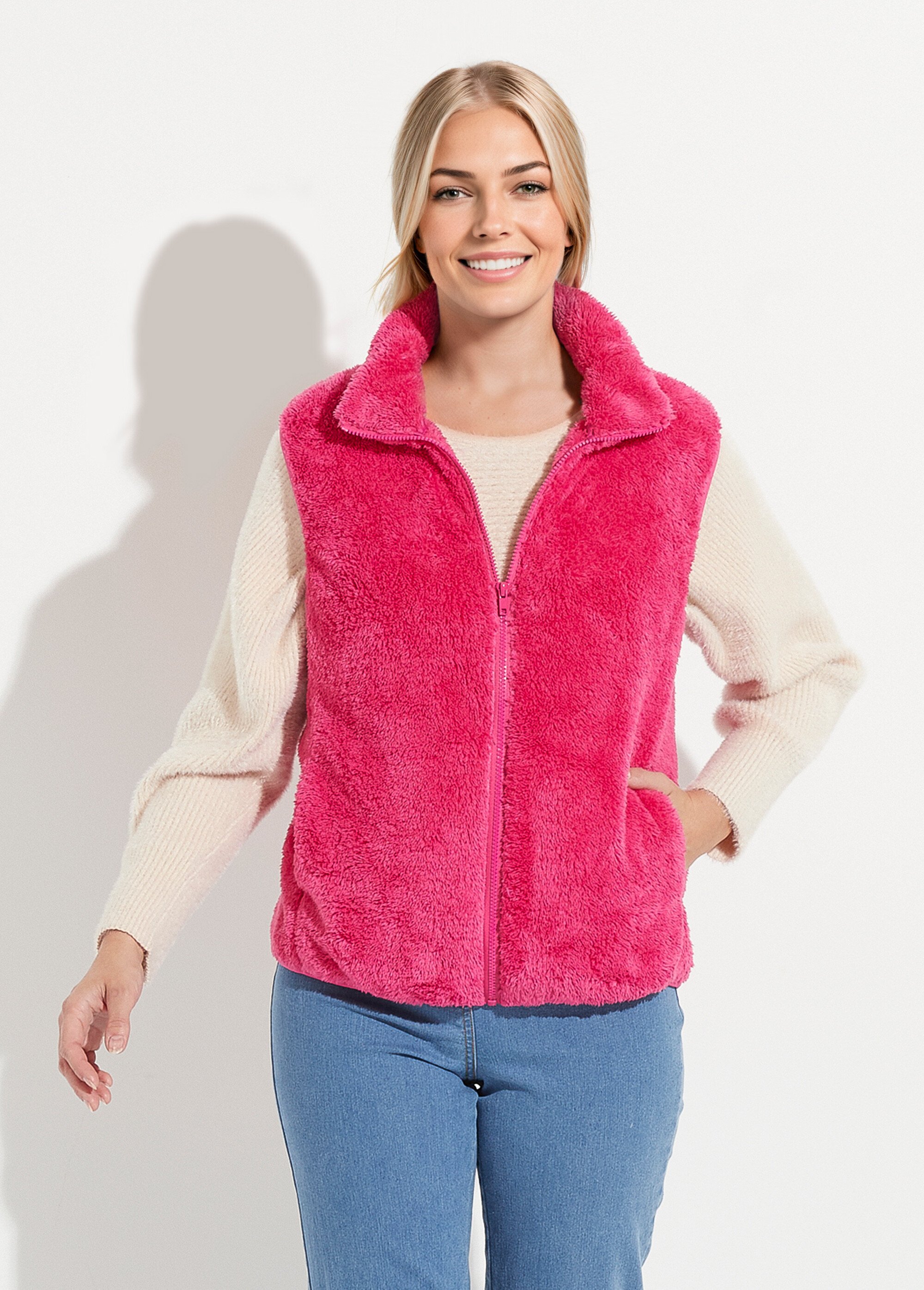 Veste fausse fourrure sans manches col montant Femme Rose TIMEO FA1
