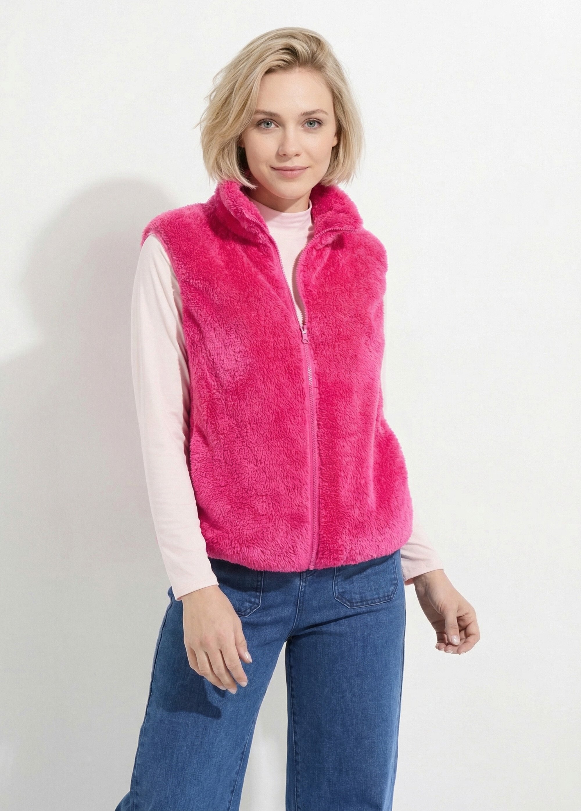 Veste fausse fourrure sans manches col montant Femme Rose TIMEO FA1