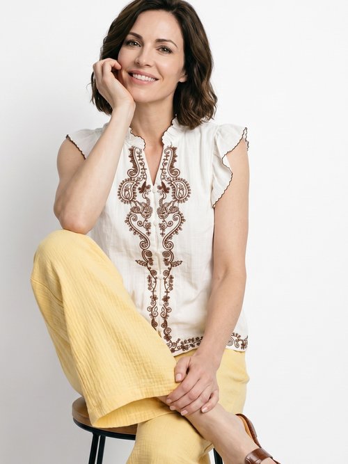 Blouse à sequins et broderies et volants Femme Blanc ATT-AT8705 MV1