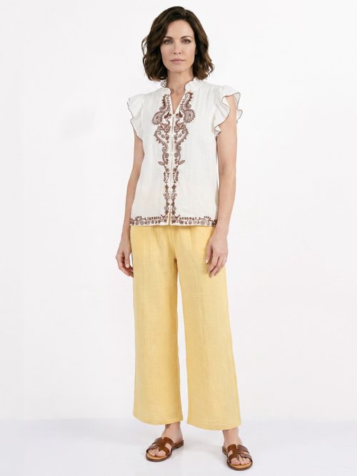 Blouse à sequins et broderies et volants Femme Blanc ATT-AT8705 SI1
