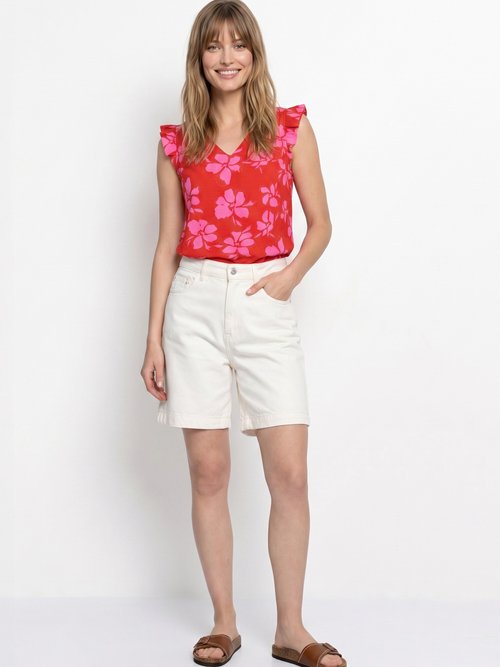 Blouse volantée col V, imprimé fleuri Femme Rouge IKB-81638 SI1
