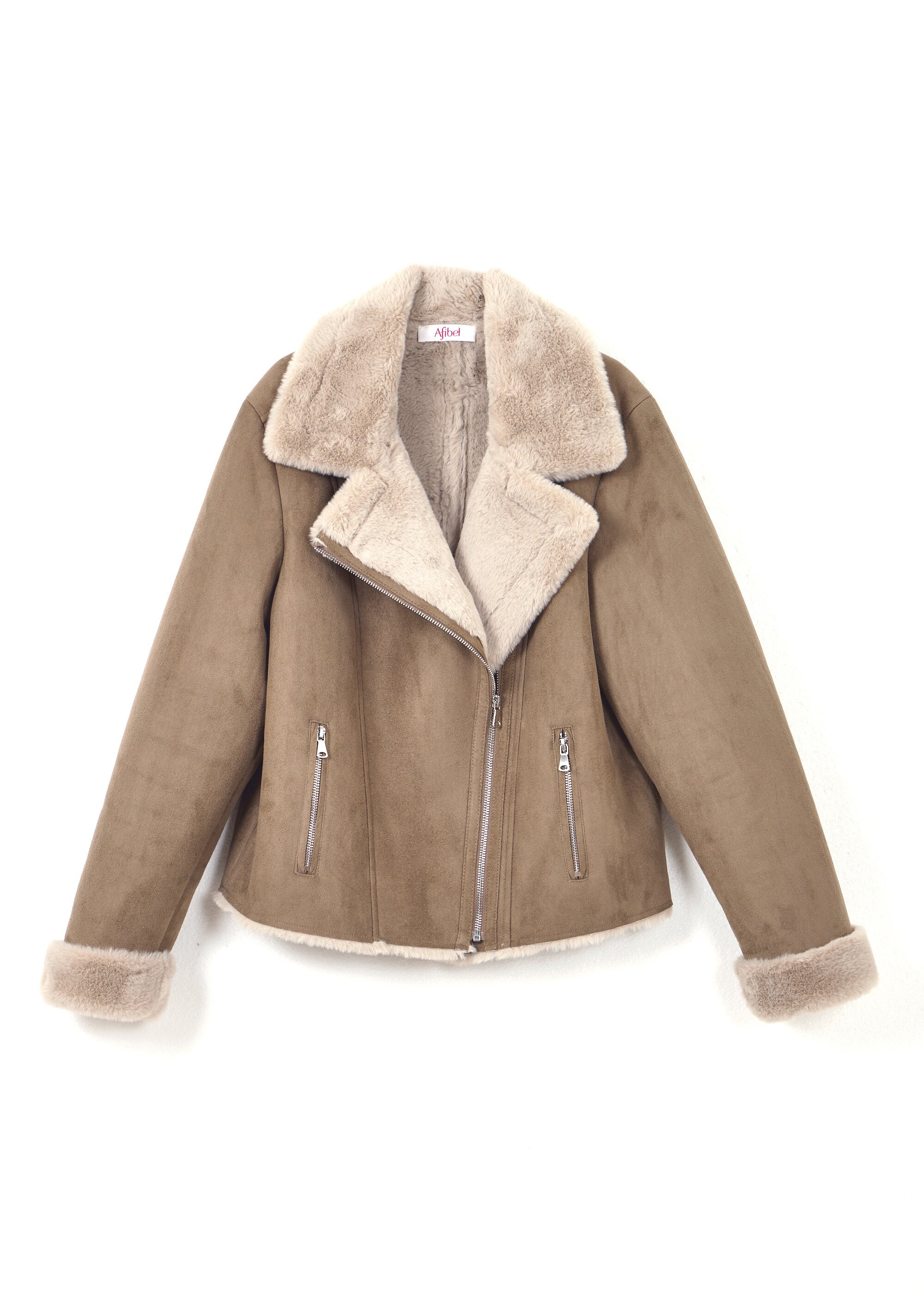 Blouson zippé façon peau lainée Femme Marron TAMINA AP1