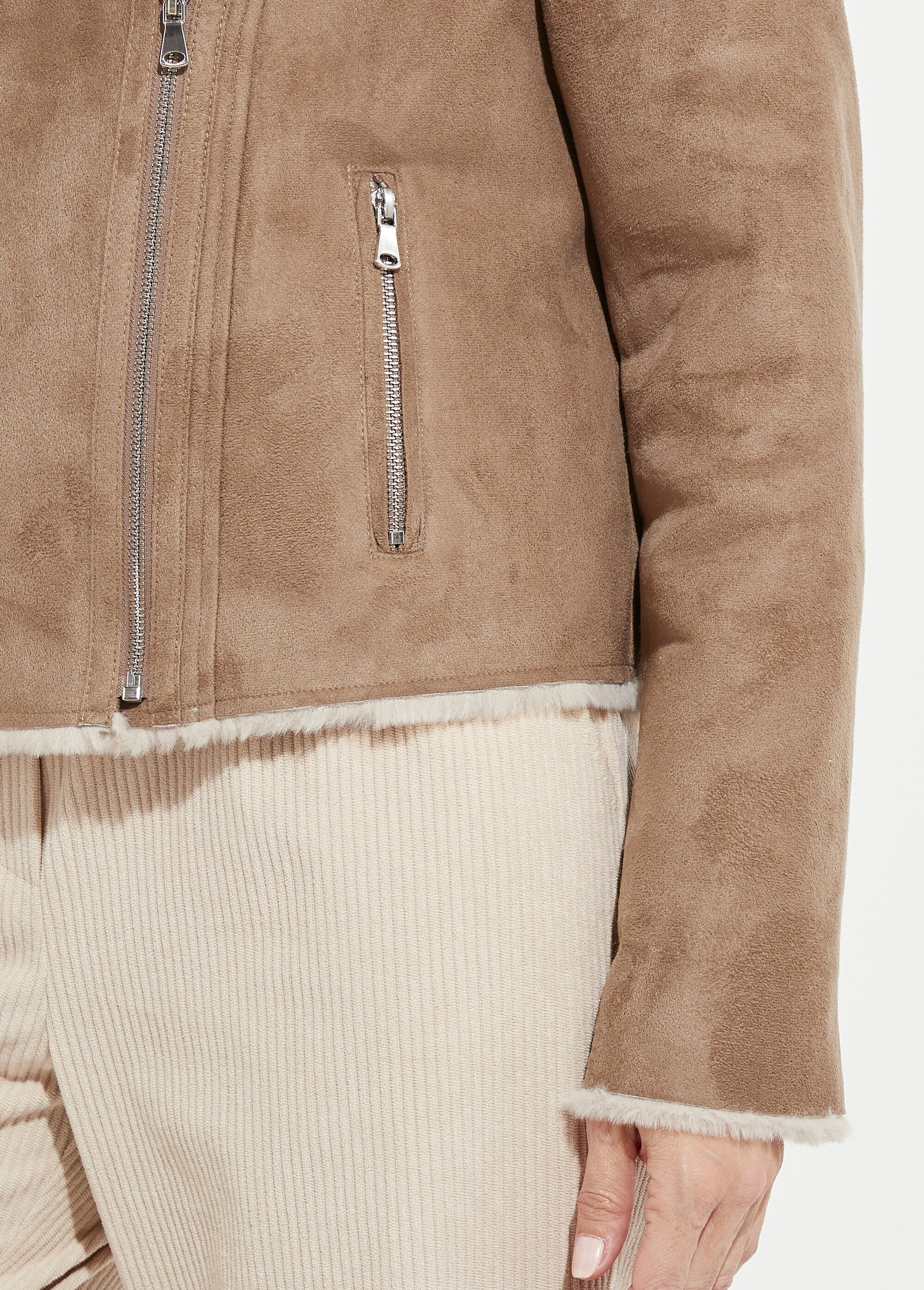 Blouson zippé façon peau lainée Femme Marron TAMINA DE2