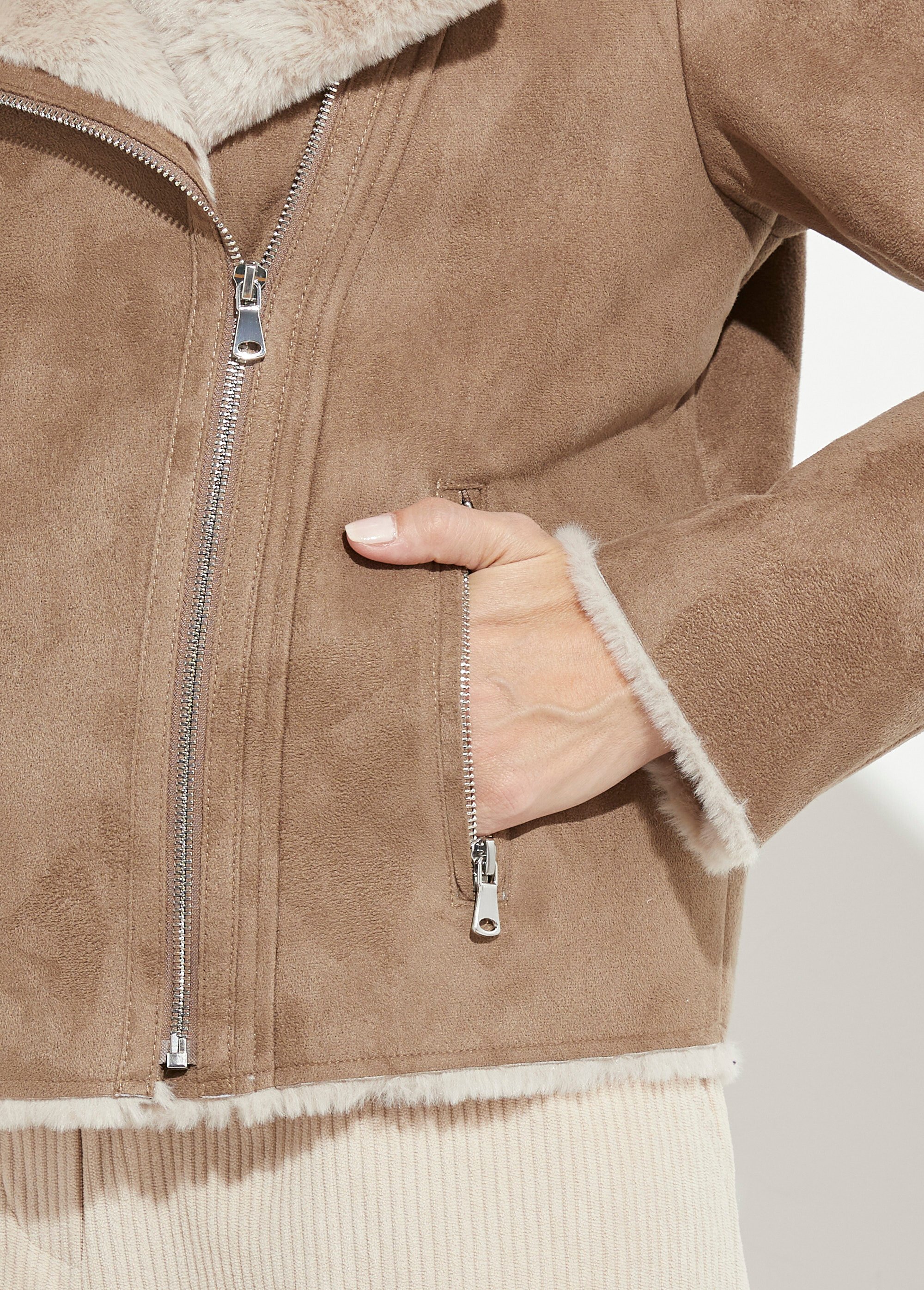 Blouson zippé façon peau lainée Femme Marron TAMINA DE3