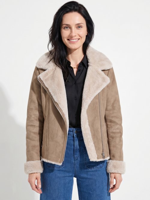 Blouson zippé façon peau lainée Femme Marron TAMINA FA1