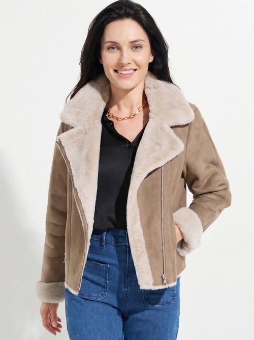 Blouson zippé façon peau lainée Femme Marron TAMINA MV1