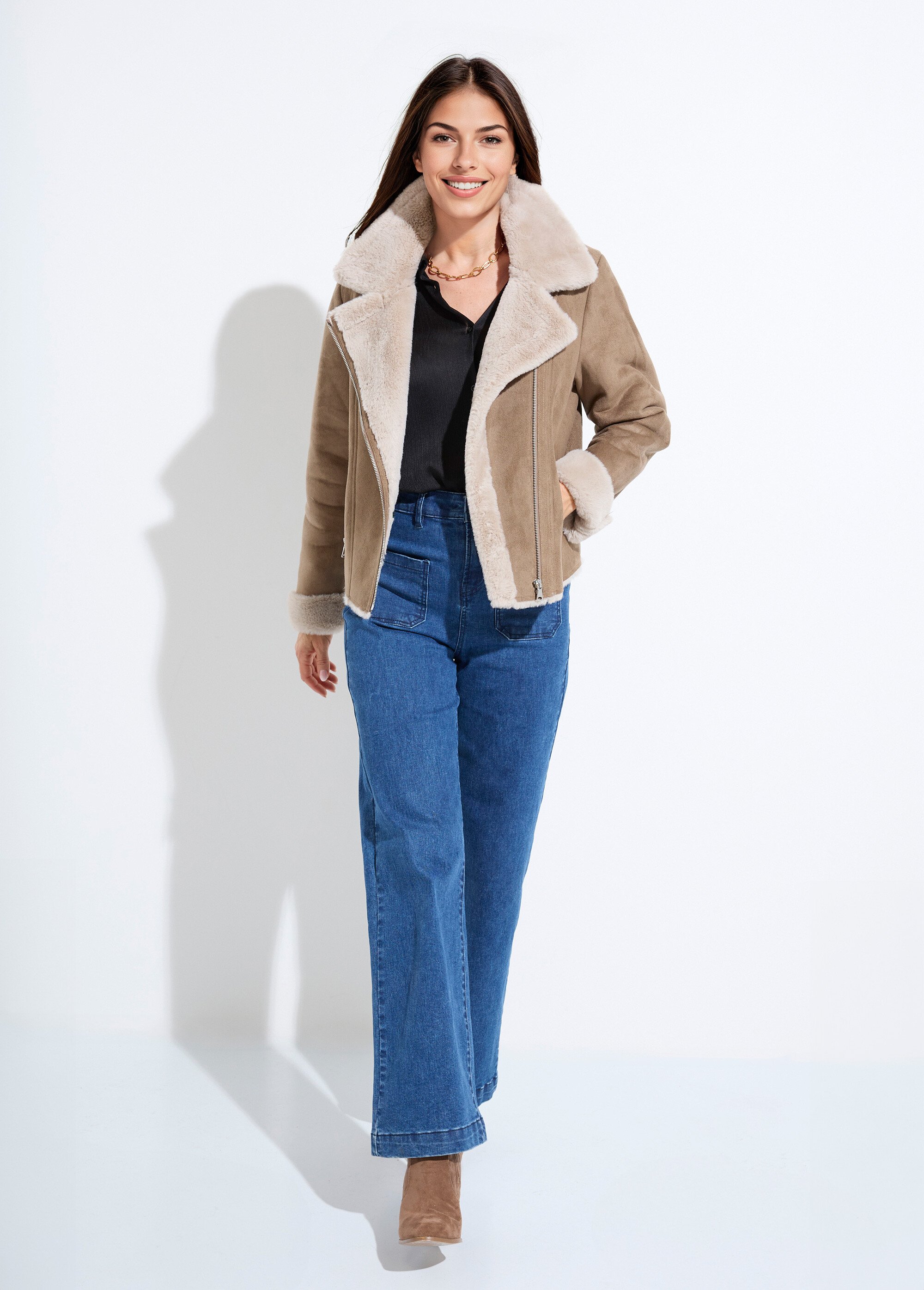 Blouson zippé façon peau lainée Femme Marron TAMINA SI1