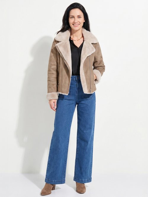 Blouson zippé façon peau lainée Femme Marron TAMINA SI1