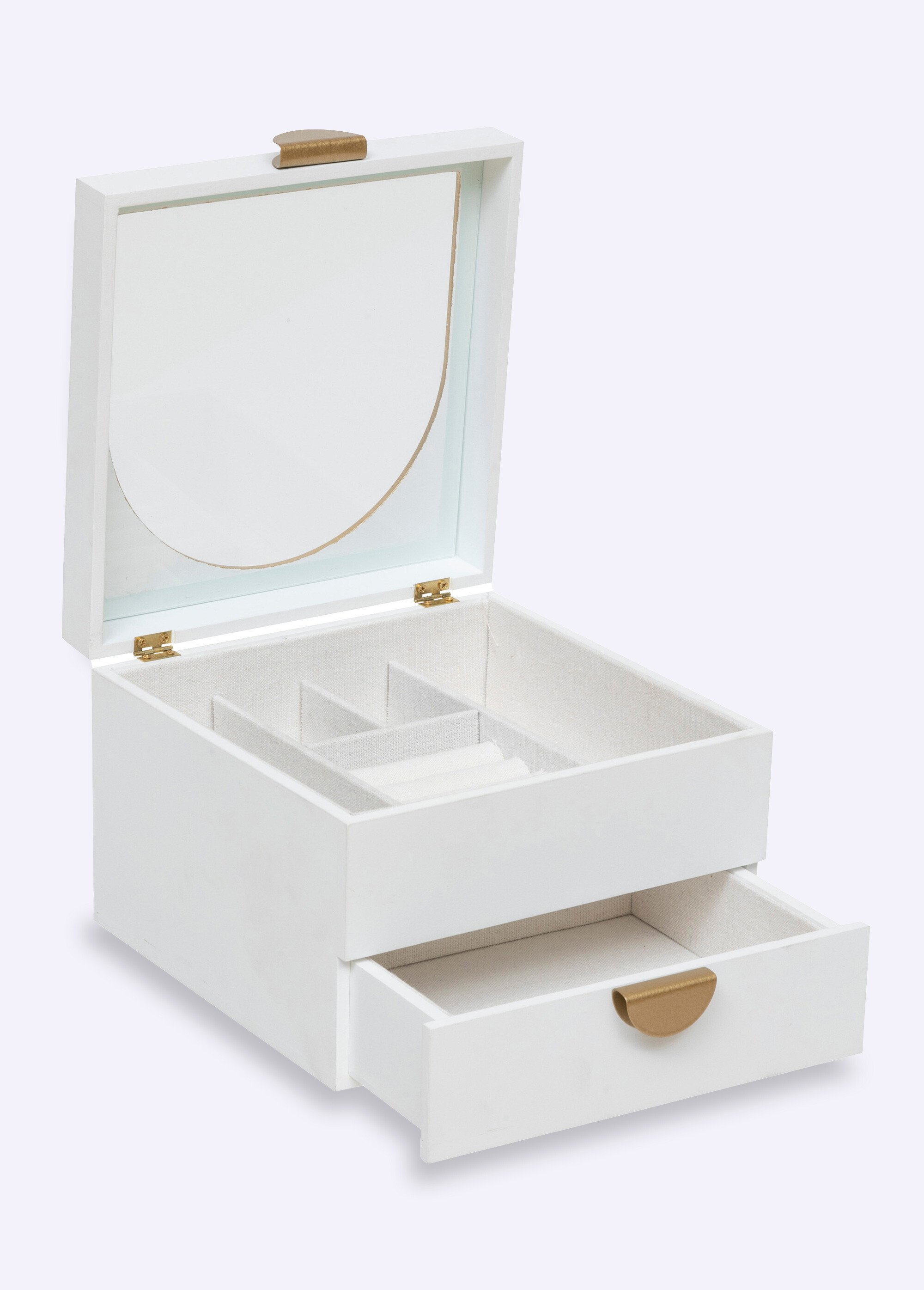 Boite à bijoux vitrée en bois et métal Blanc JJA-206166 FA1