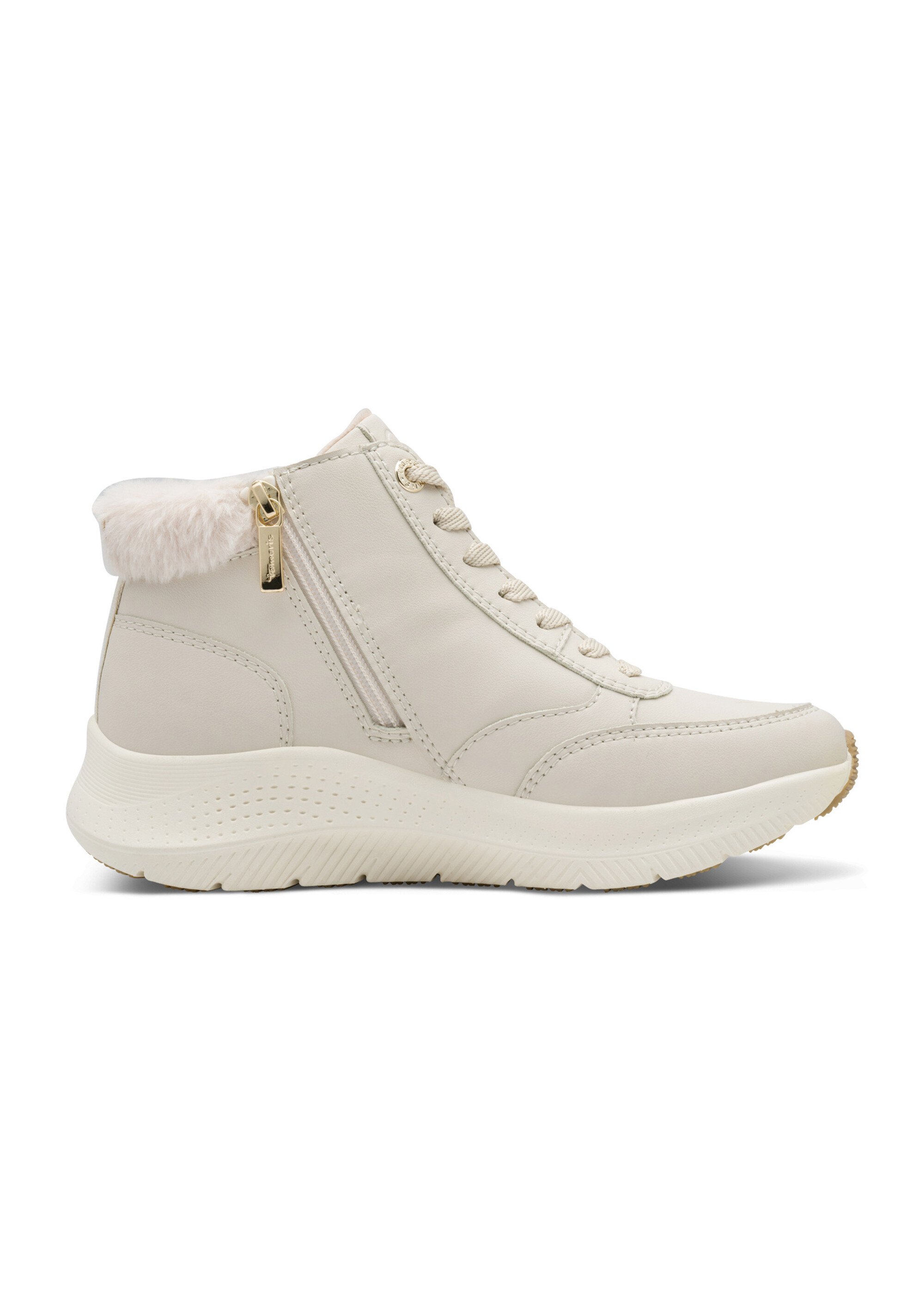 Boots fourrées compensées à lacets Femme Beige TAM88520045 DR1
