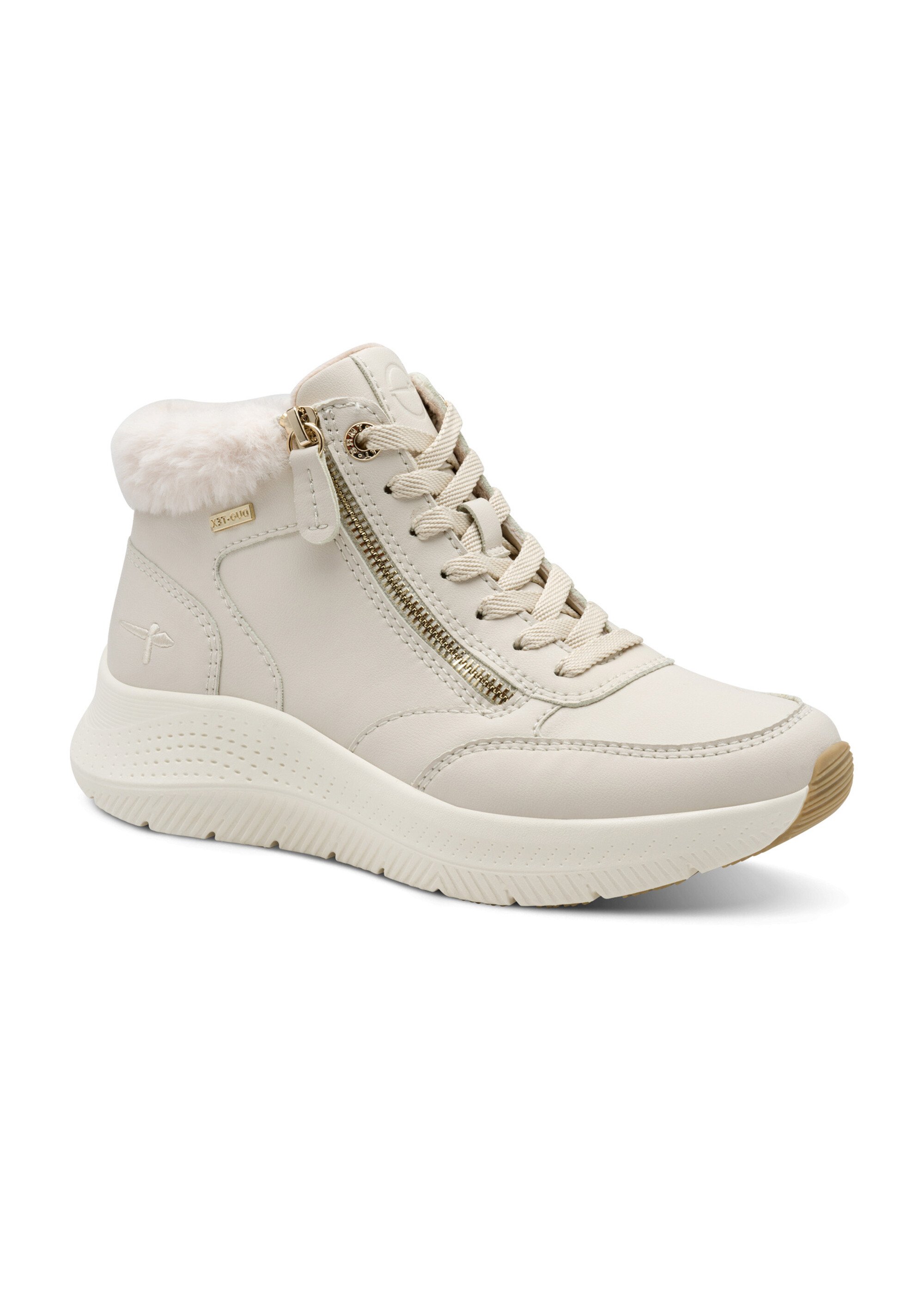 Boots fourrées compensées à lacets Femme Beige TAM88520045 FA1