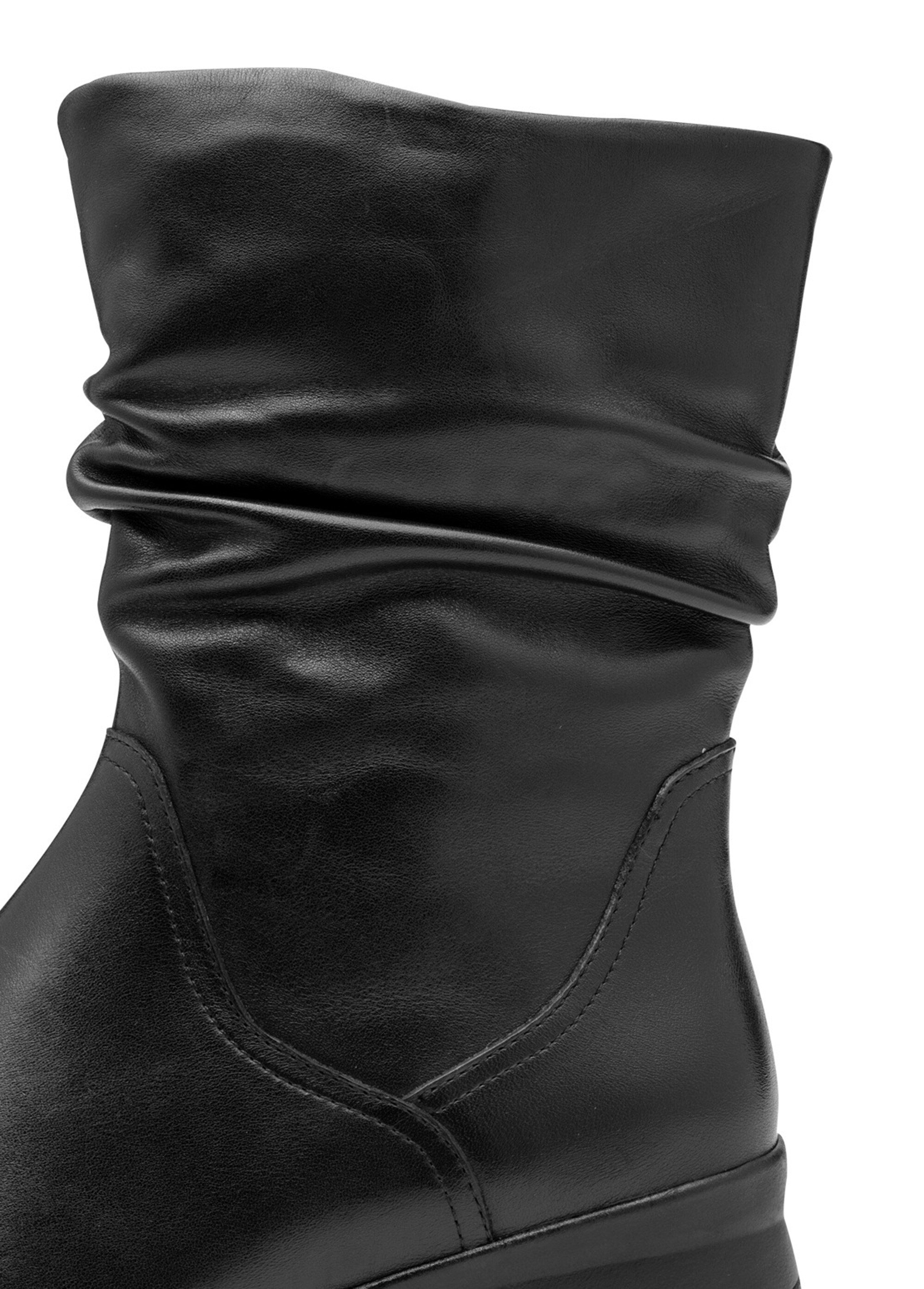 Boots plissées en cuir, compensées