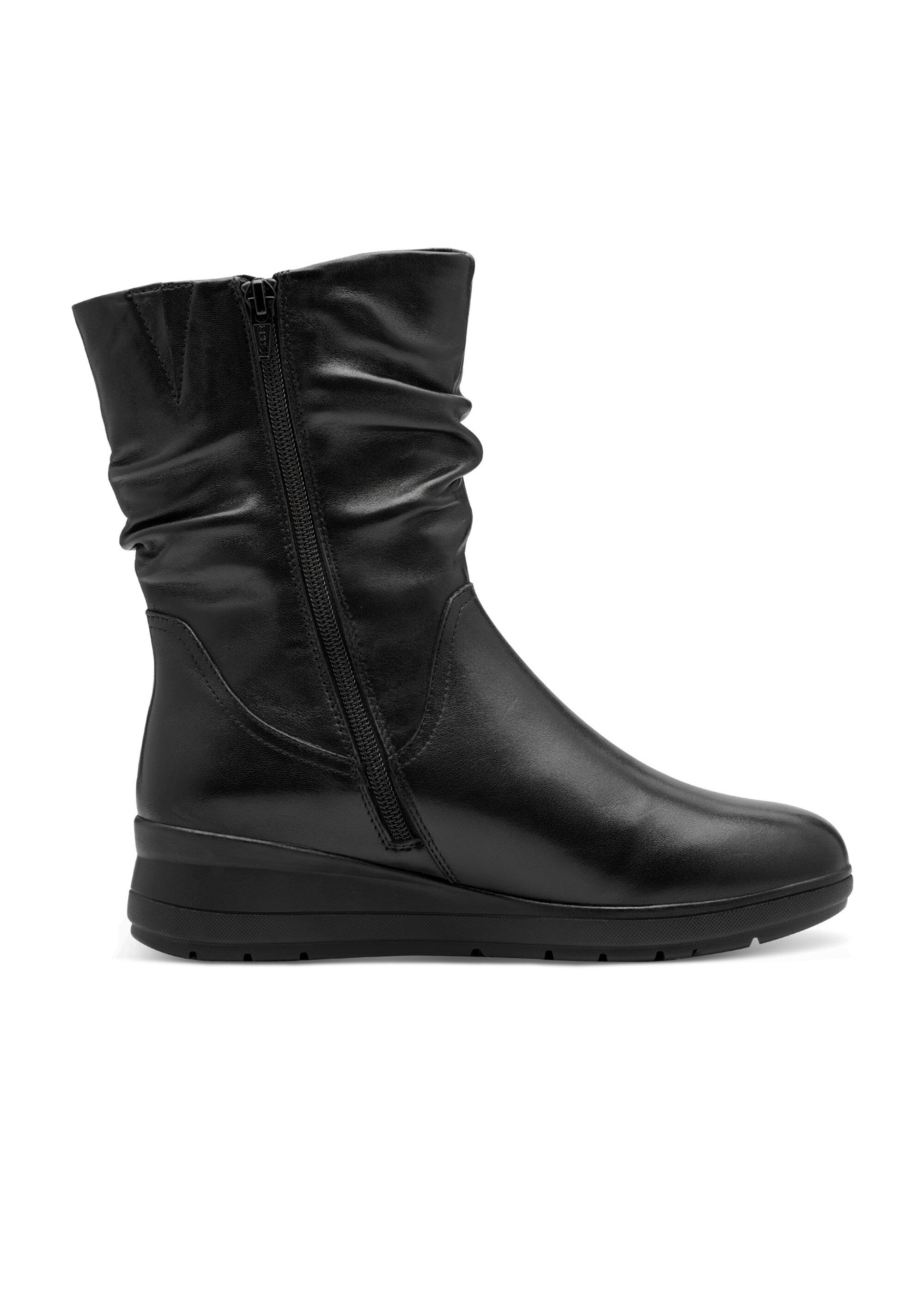 Boots plissées en cuir, compensées Femme Noir JAN82572145 DR1