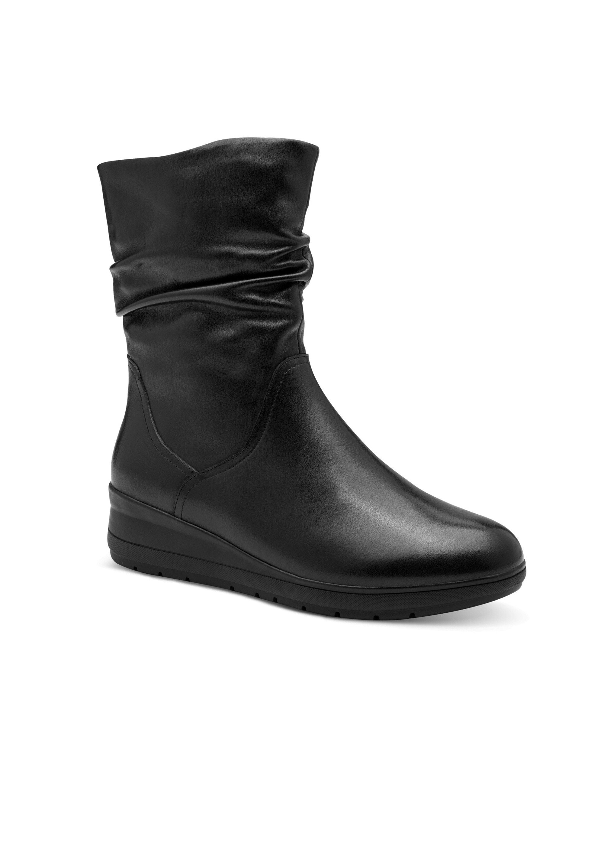 Boots plissées en cuir, compensées Femme Noir JAN82572145 FA1