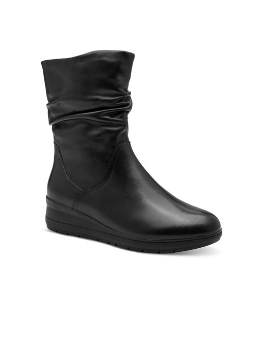 Boots plissées en cuir, compensées Femme Noir JAN82572145 FA1